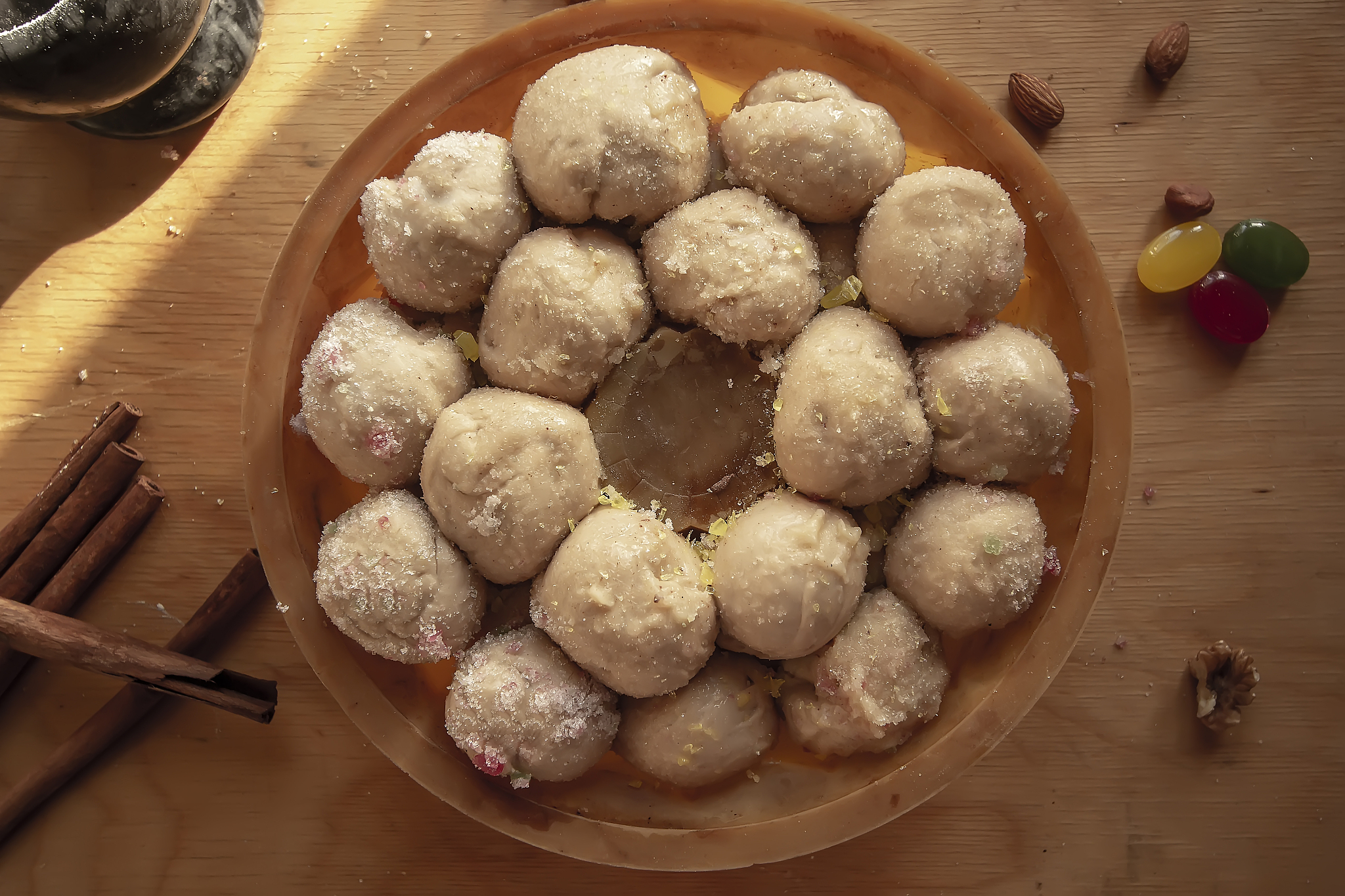cooking homemade monkey bread with butter, sugar and caramel