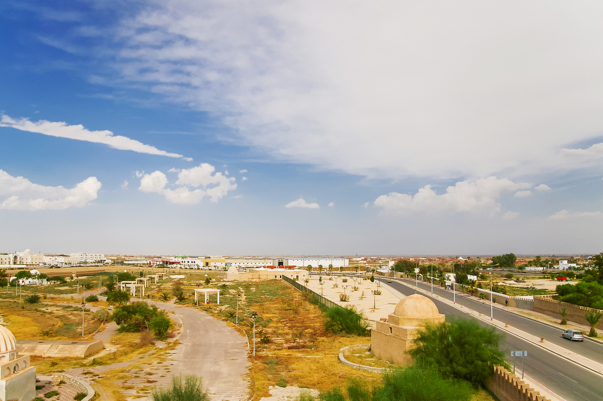 suburbs of  kairouan city, tunisia. panorama view from above.