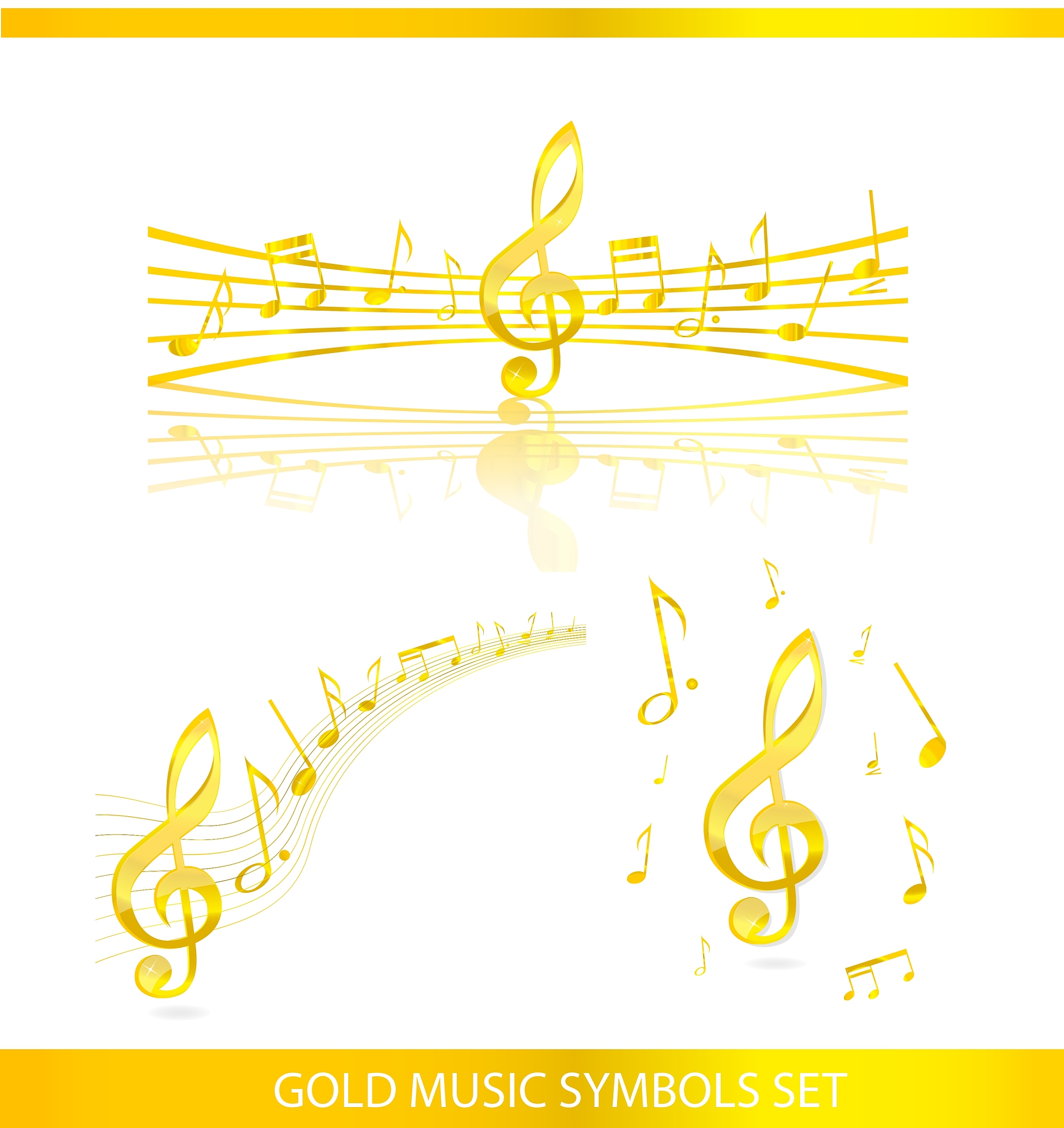 abstract music symbols set gold color