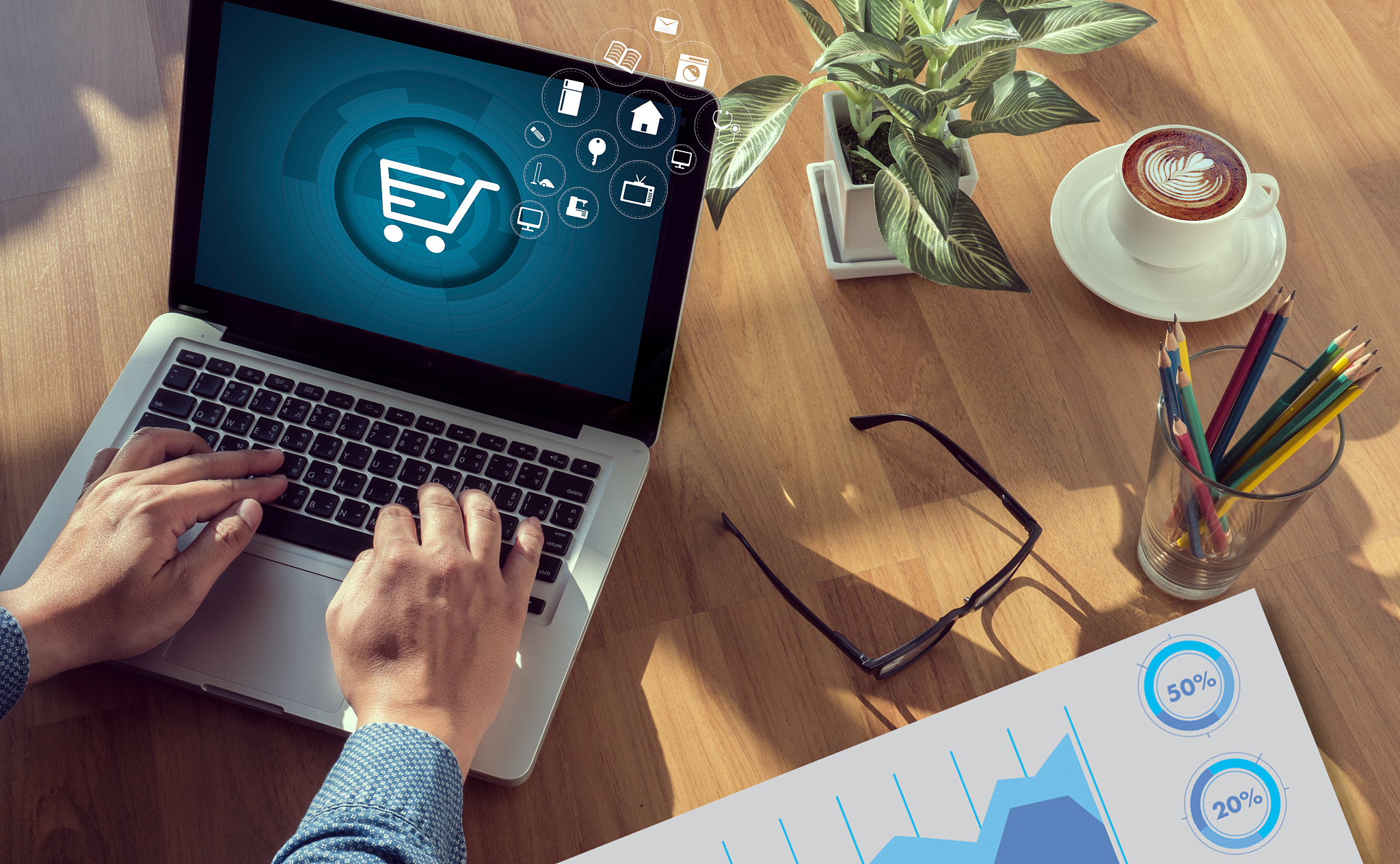 business people use technology e-commerce internet global market