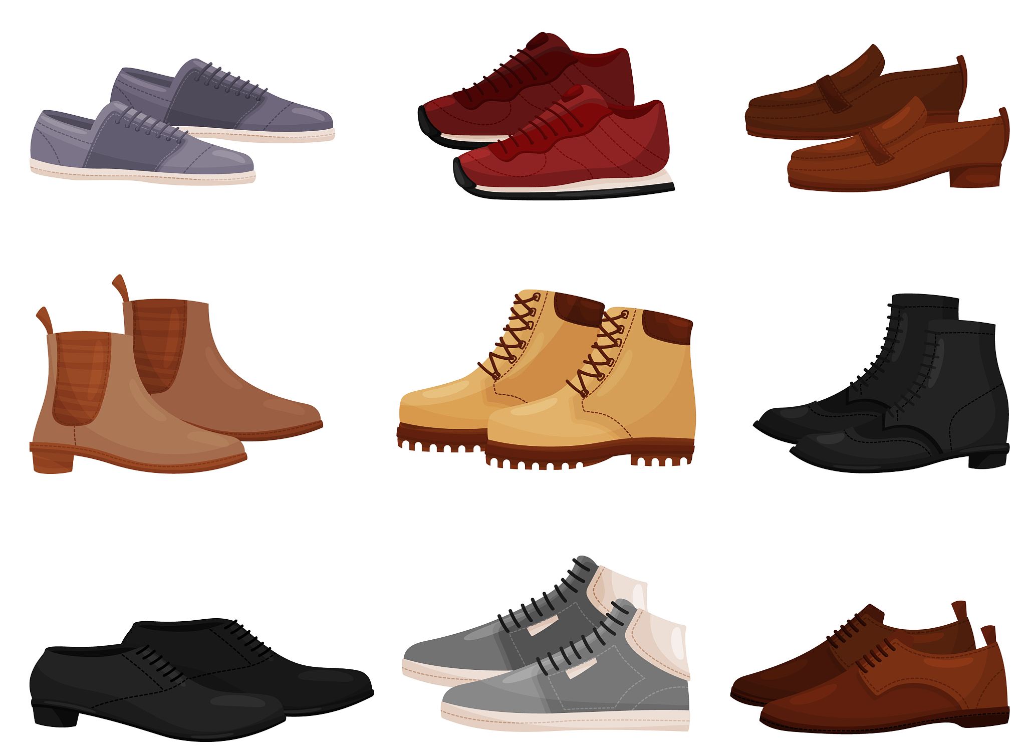 flat set of different male and female shoes
