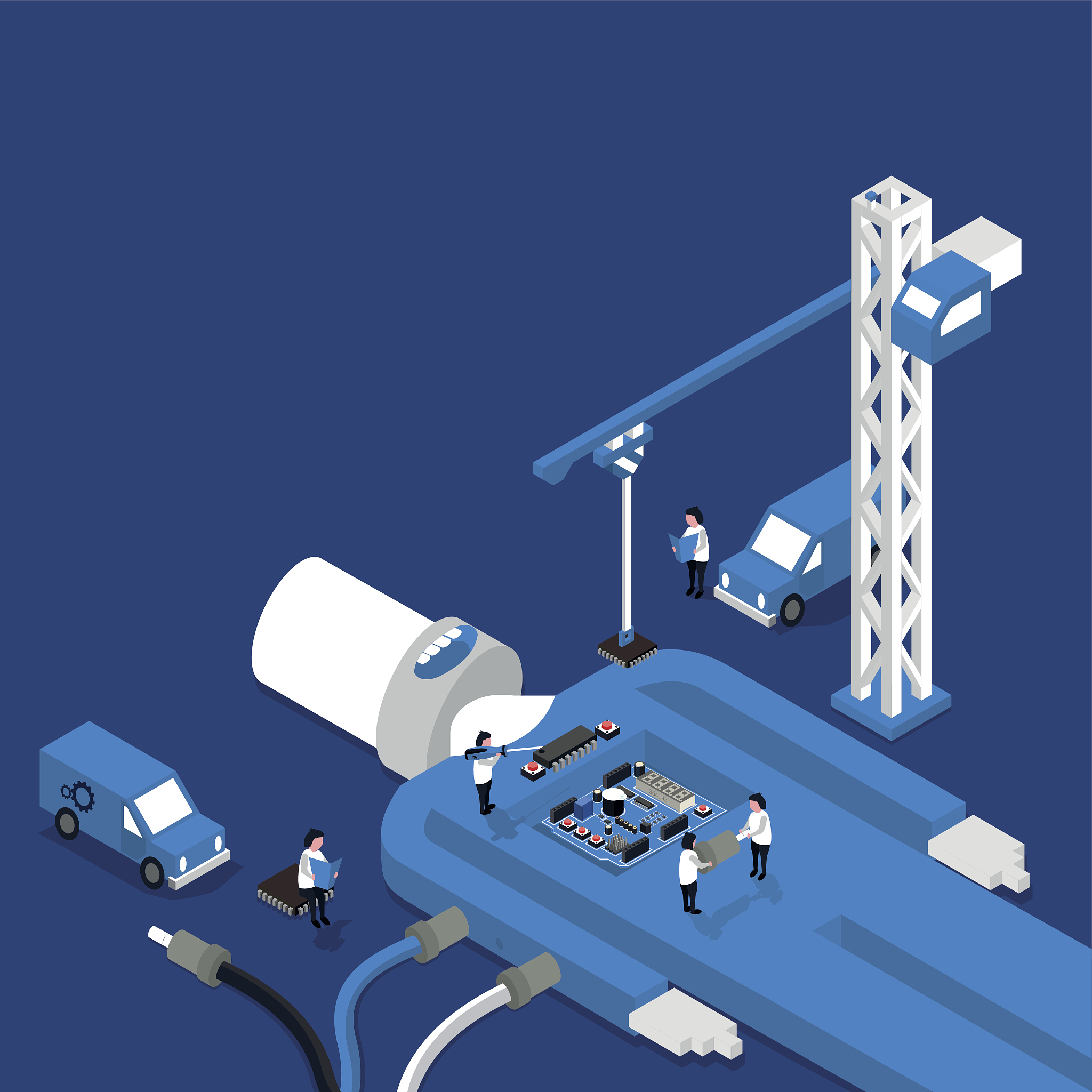 the production concept flat 3d illustration