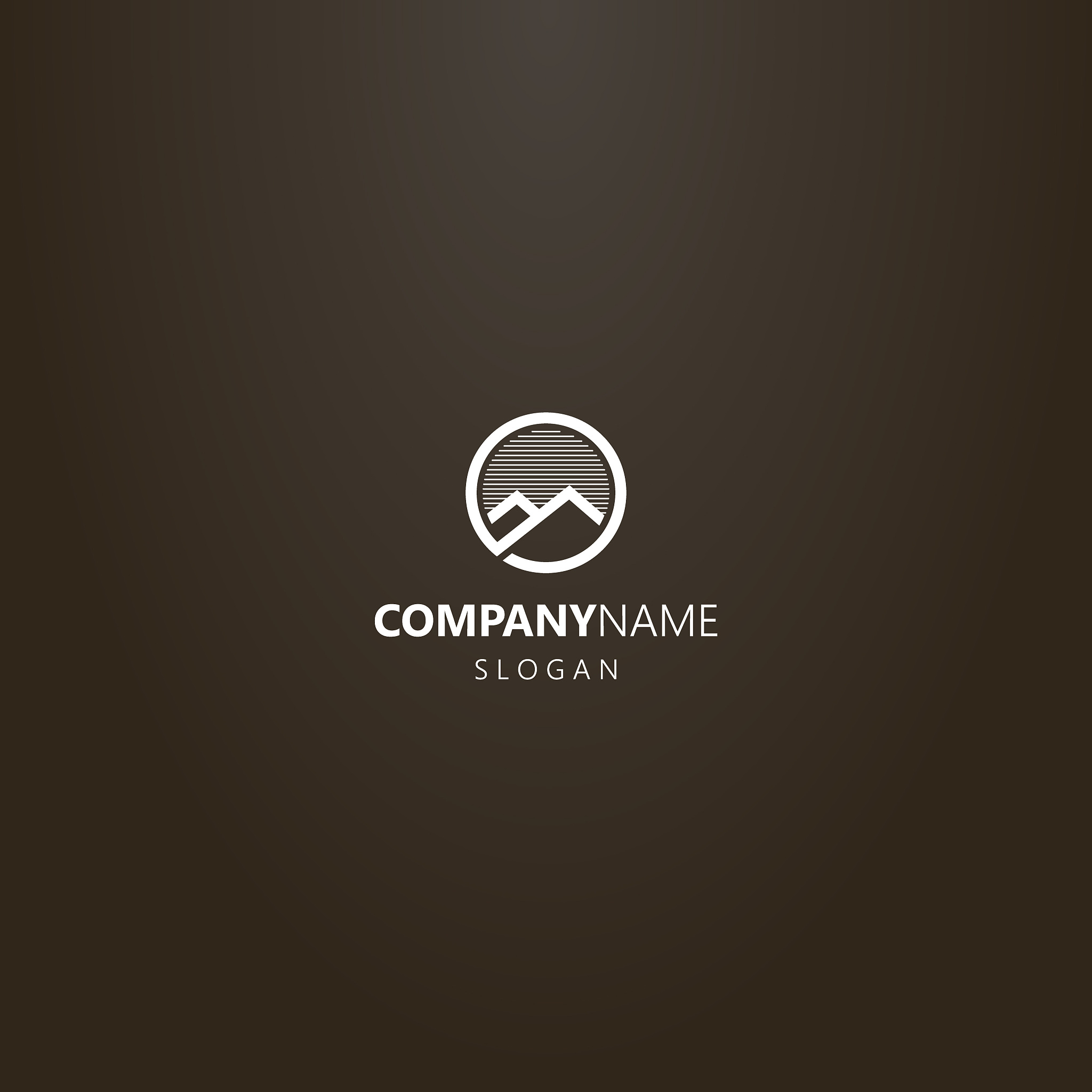 simple vector line art logo of two mountains in a round frame