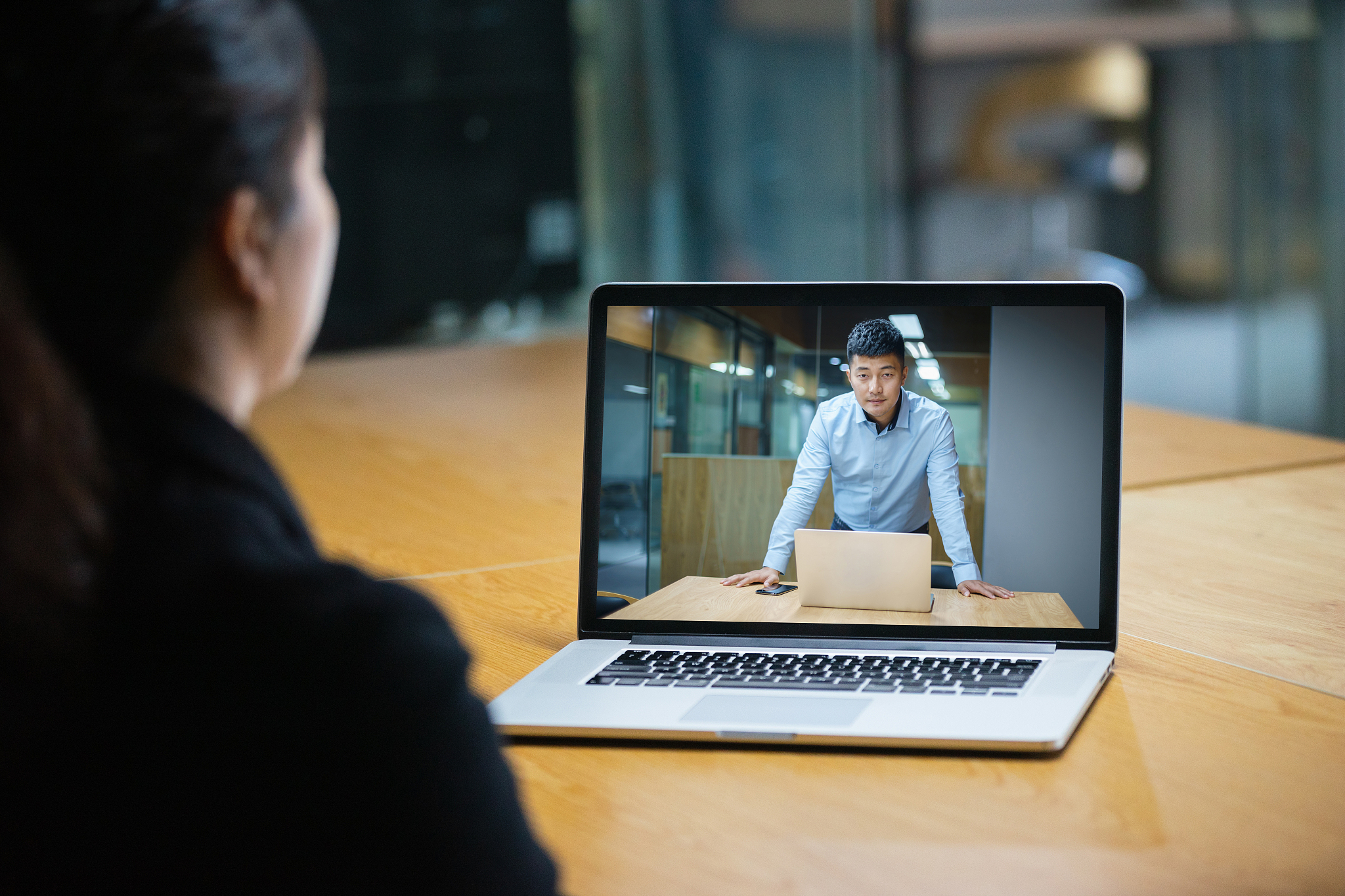 business people on video conference