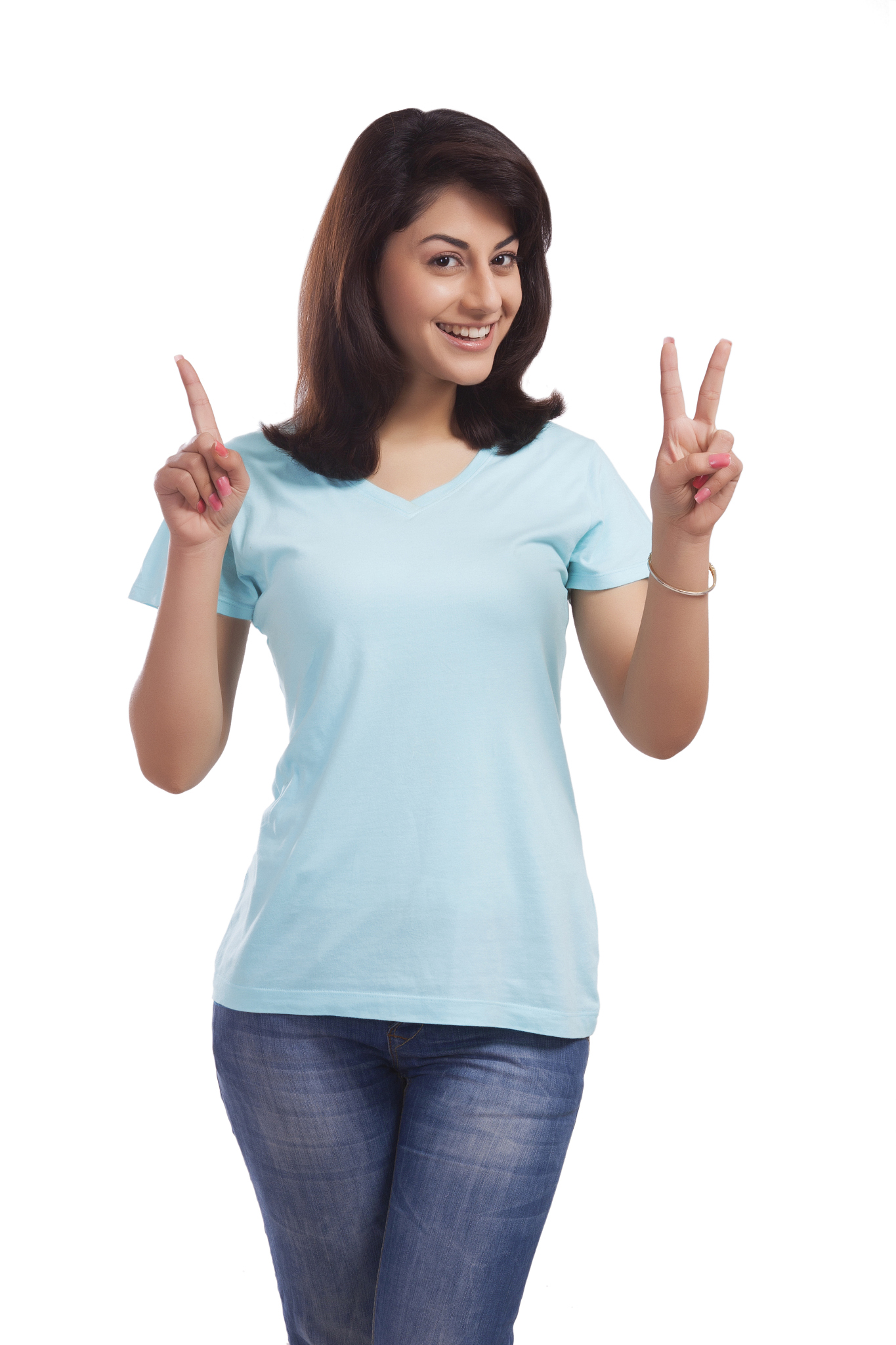 portrait of a woman holding up three fingers