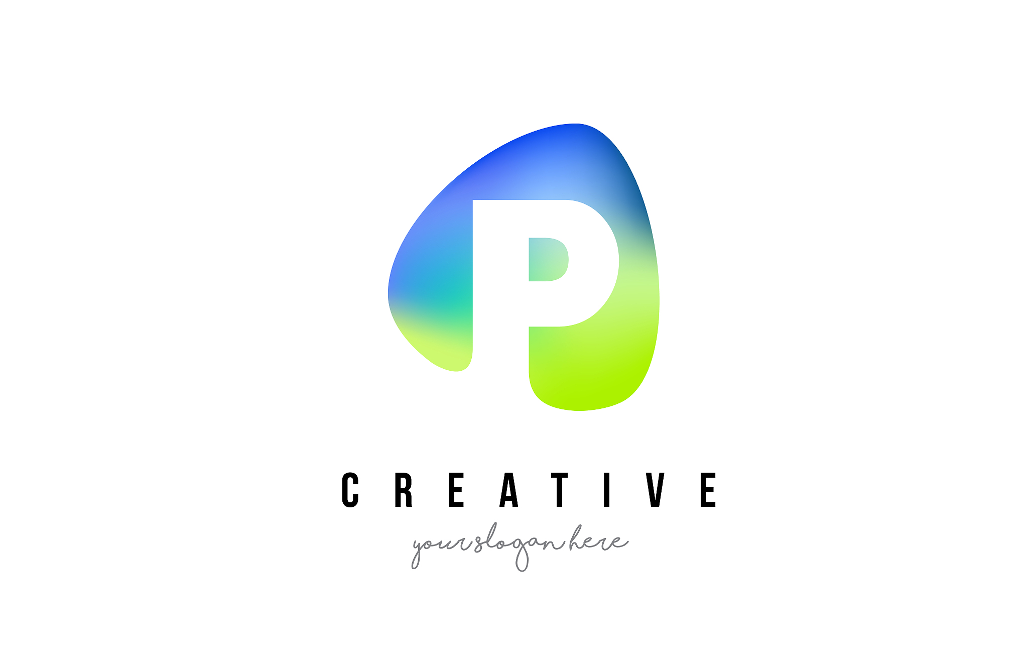 p letter logo design with oval green blue shape
