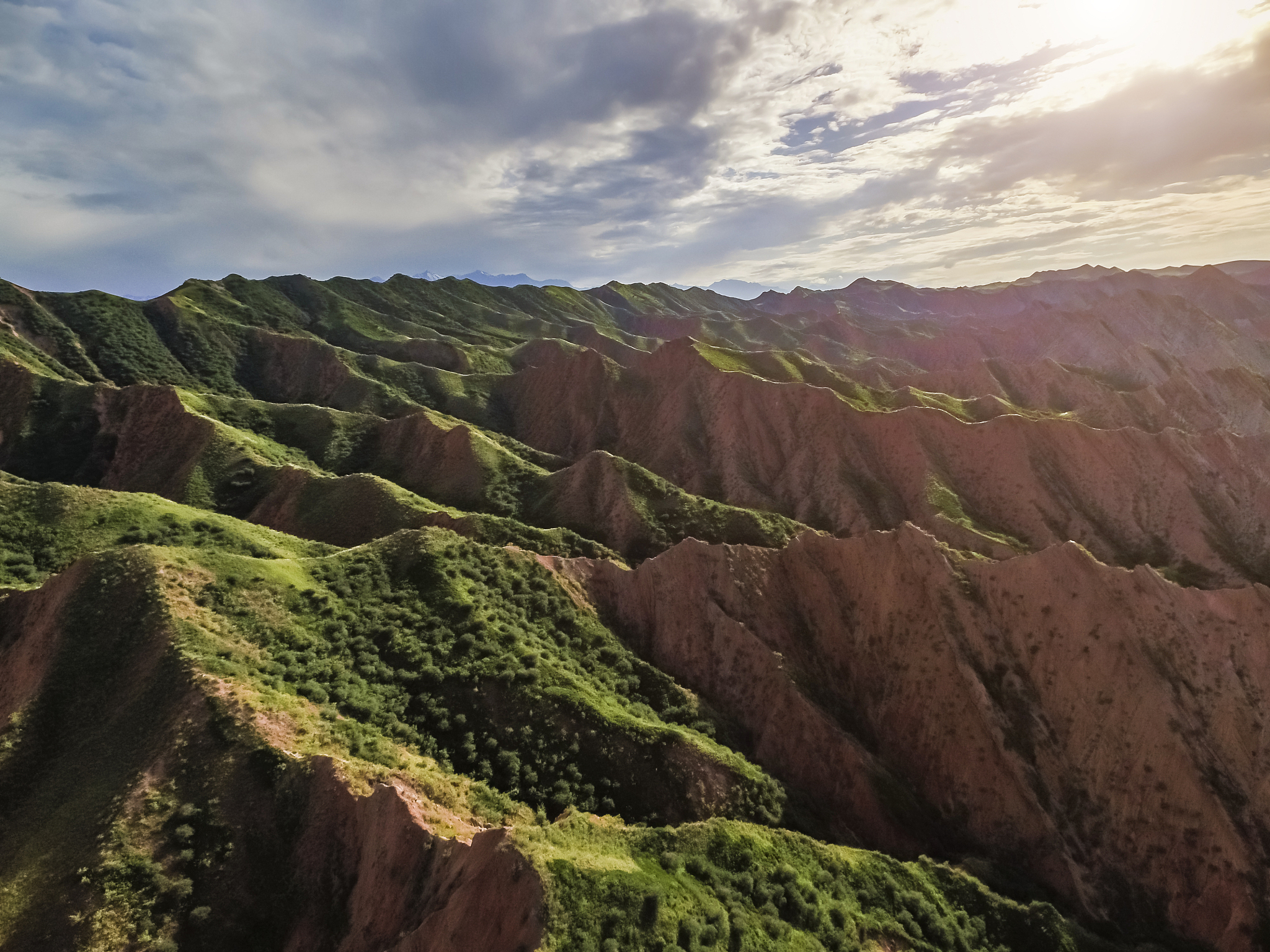 aerial view of danxia landform, xinjiang, china