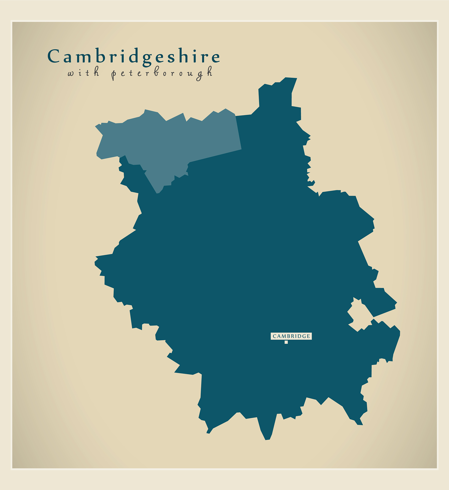 modern map - cambridgeshire county with