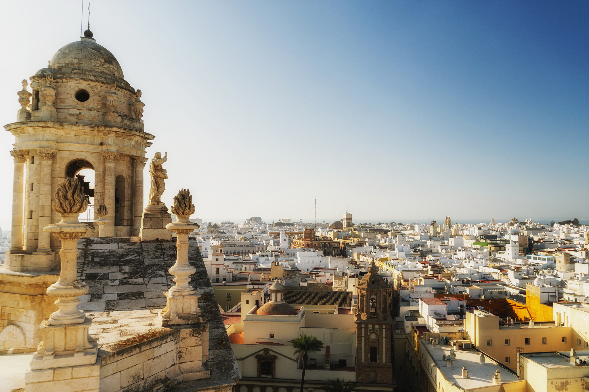 on the top of cathedral de santa cruz in cadiz, andalusia, spain