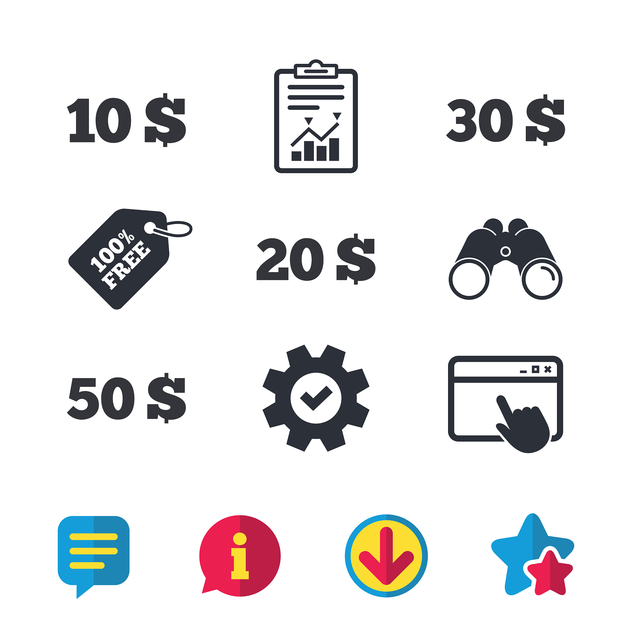 money in dollars icons ten twenty fifty usd