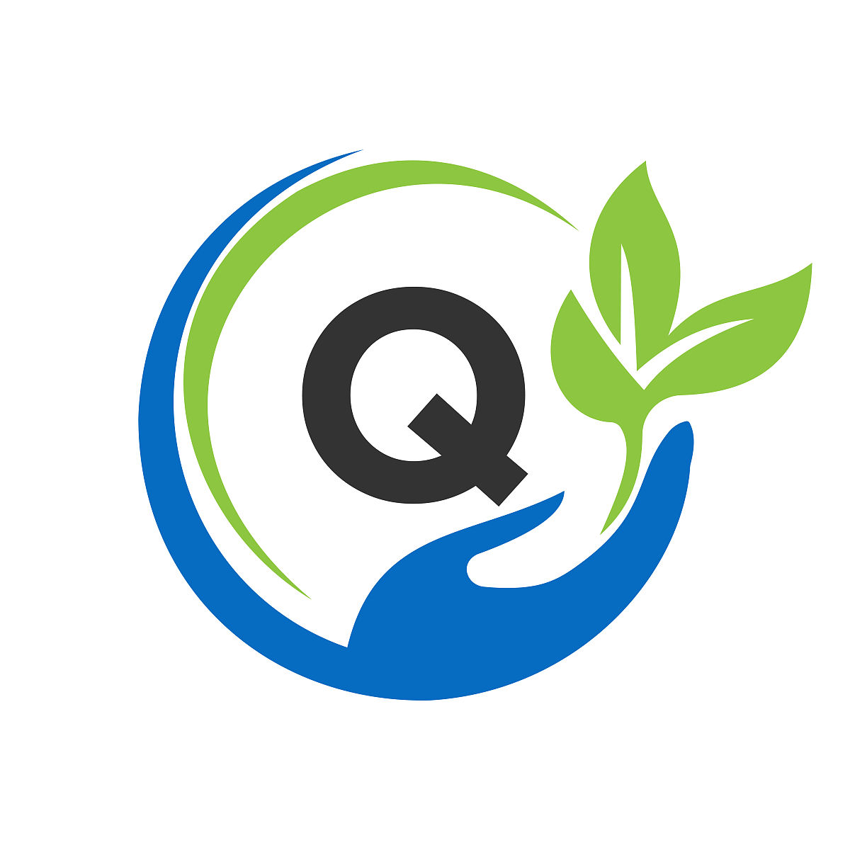 手写字母q标志设计.q医疗保健,带手部标志的基金会