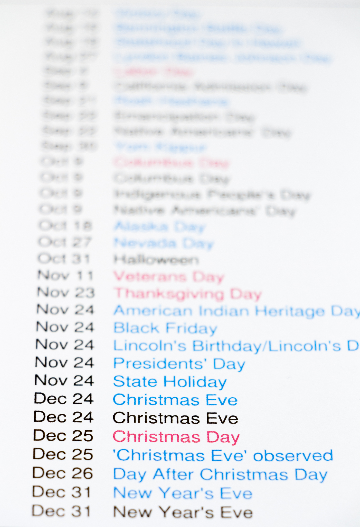 christmas eve/day and other public holidays on 2017