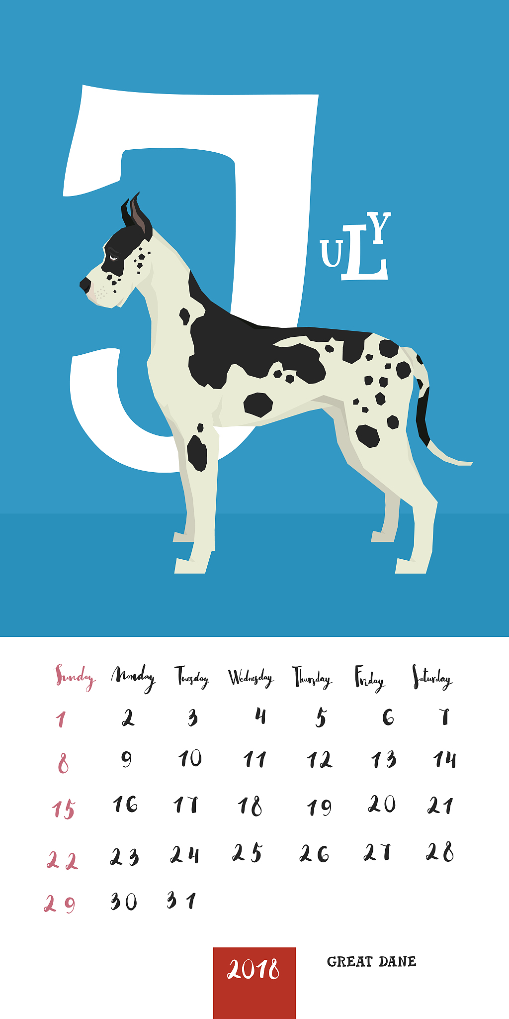 vector calendar 2018 july great dane