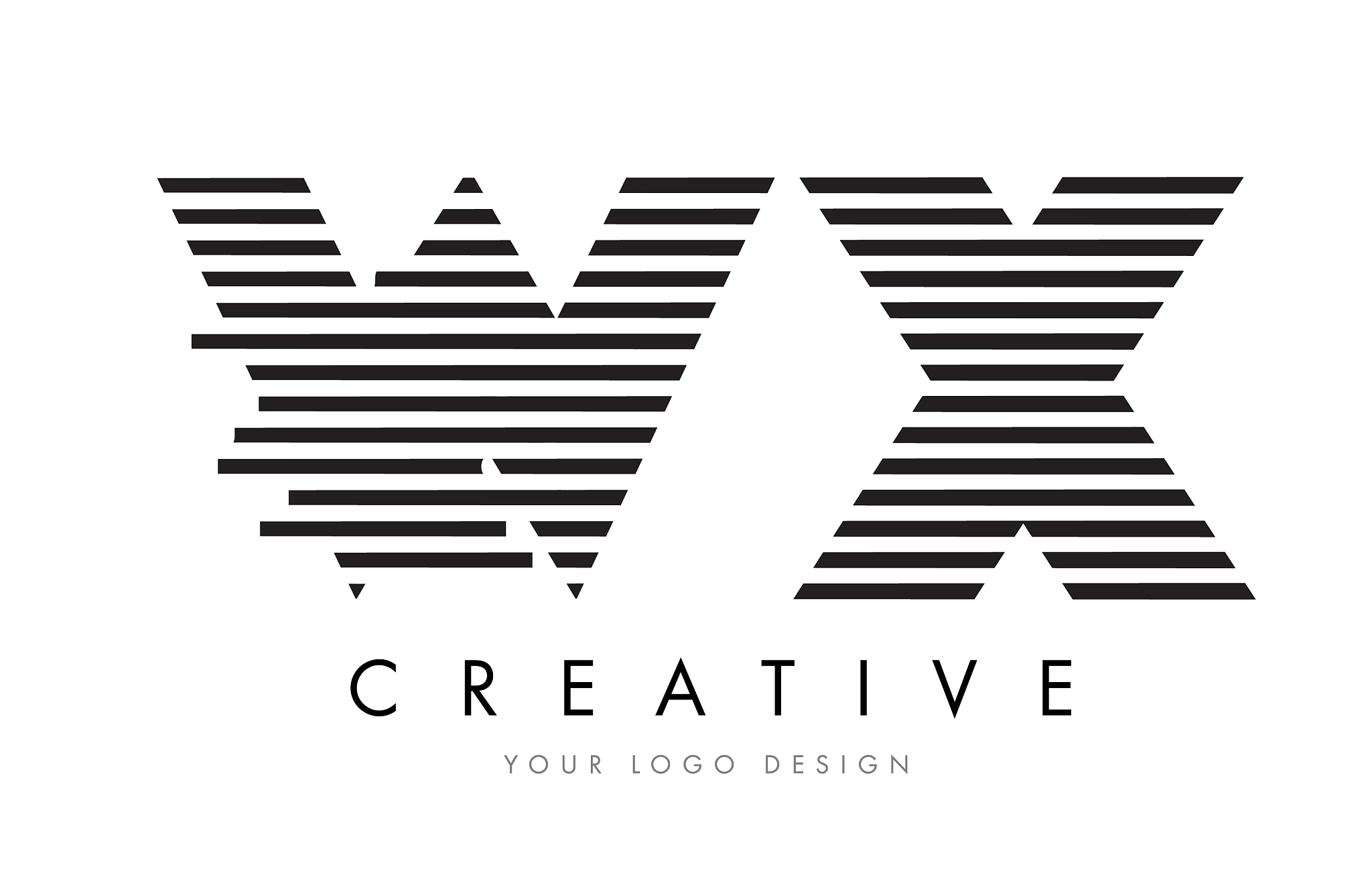 wx w x zebra letter logo design with black and
