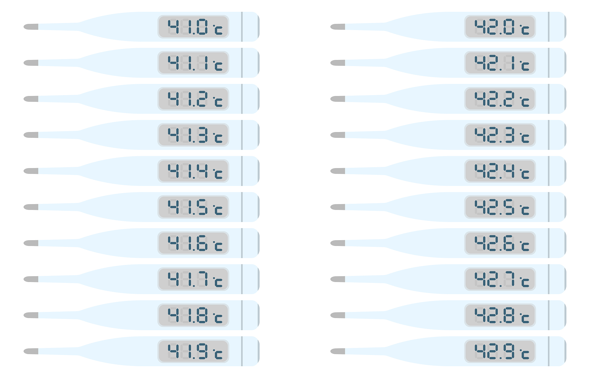 illustration set of thermometer showing 41 degree range and 42 d