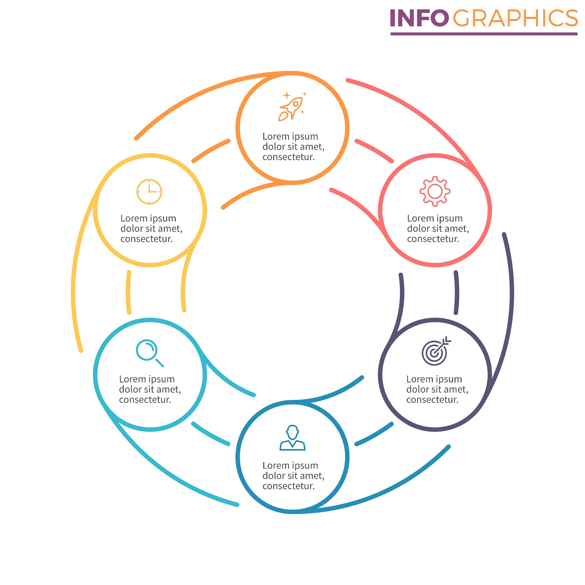 linear infographics chart with 6 steps options