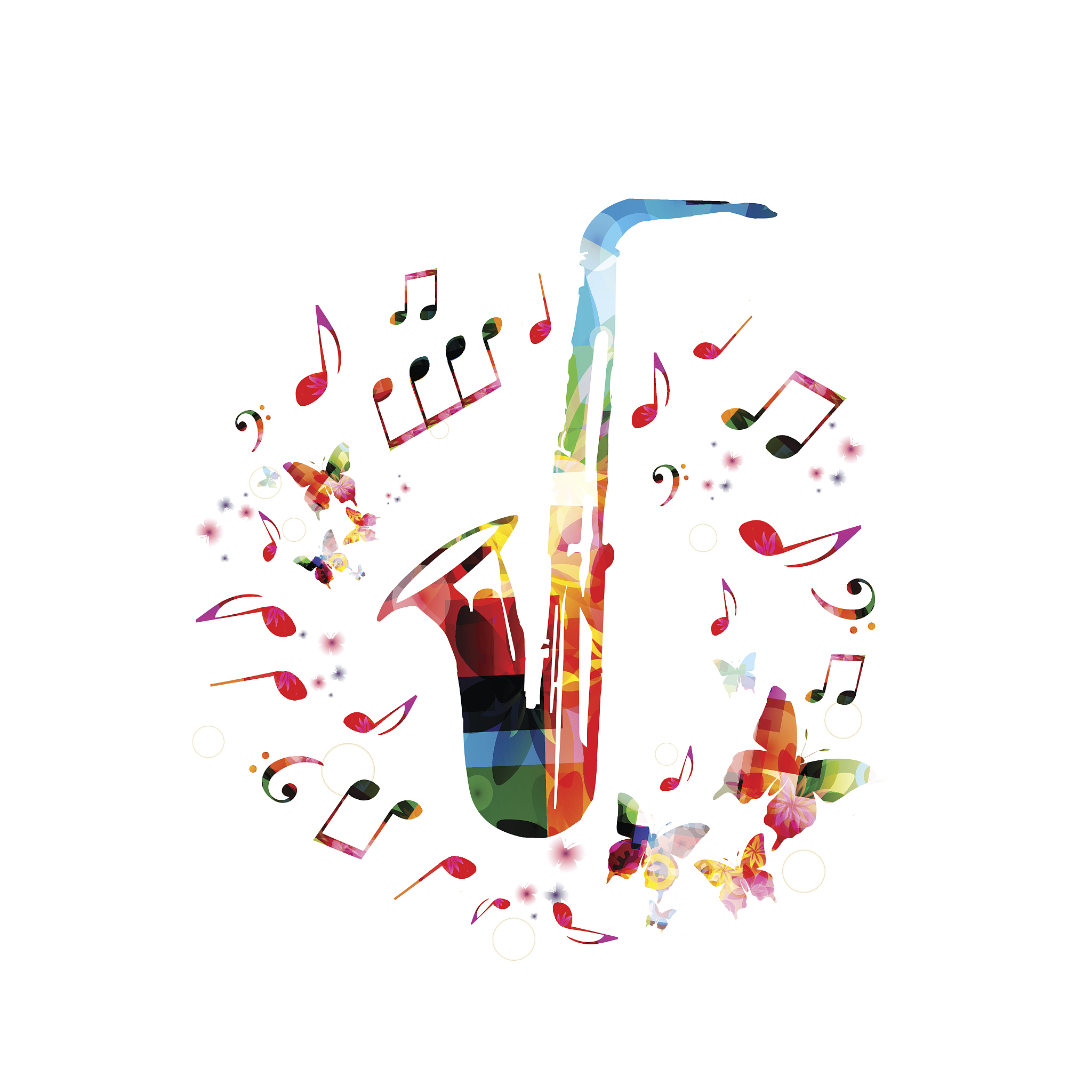 colorful saxophone with music notes