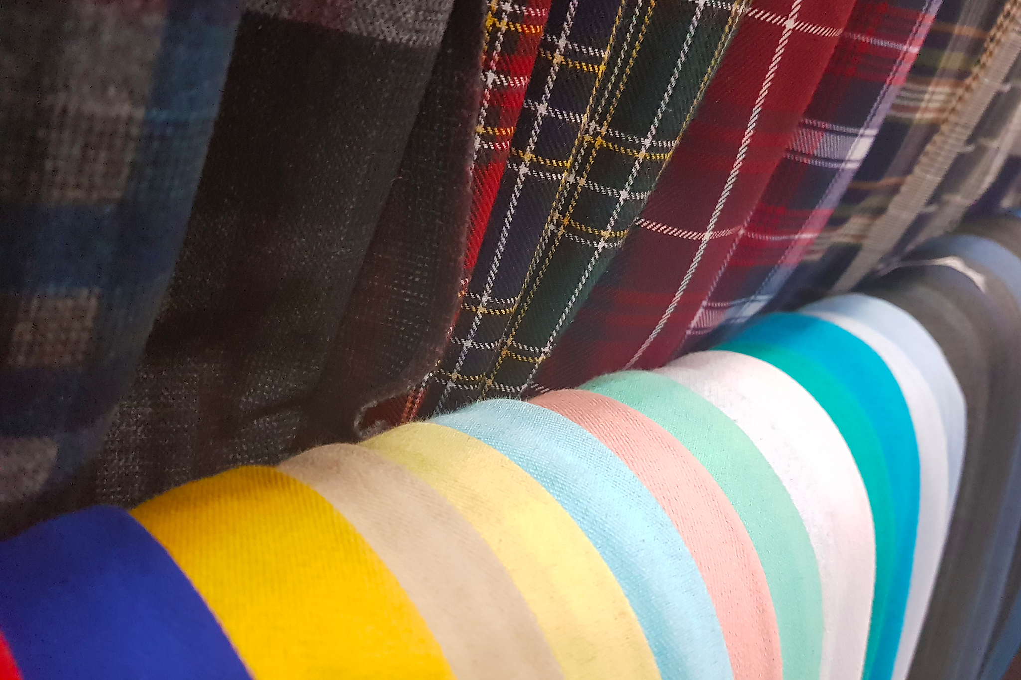 colorful fabric samples in the store