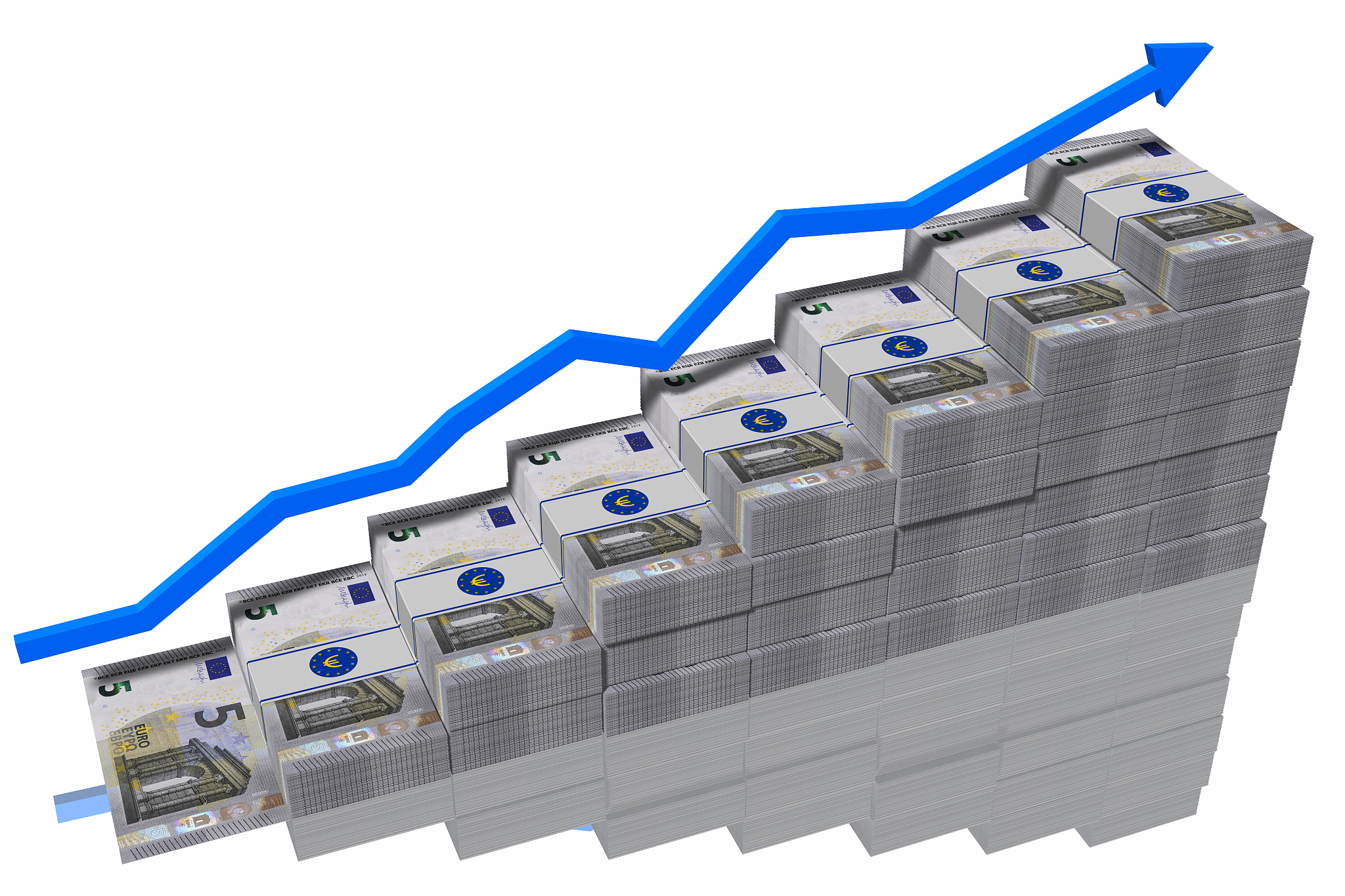 cinque euro. banconote crescita grafico