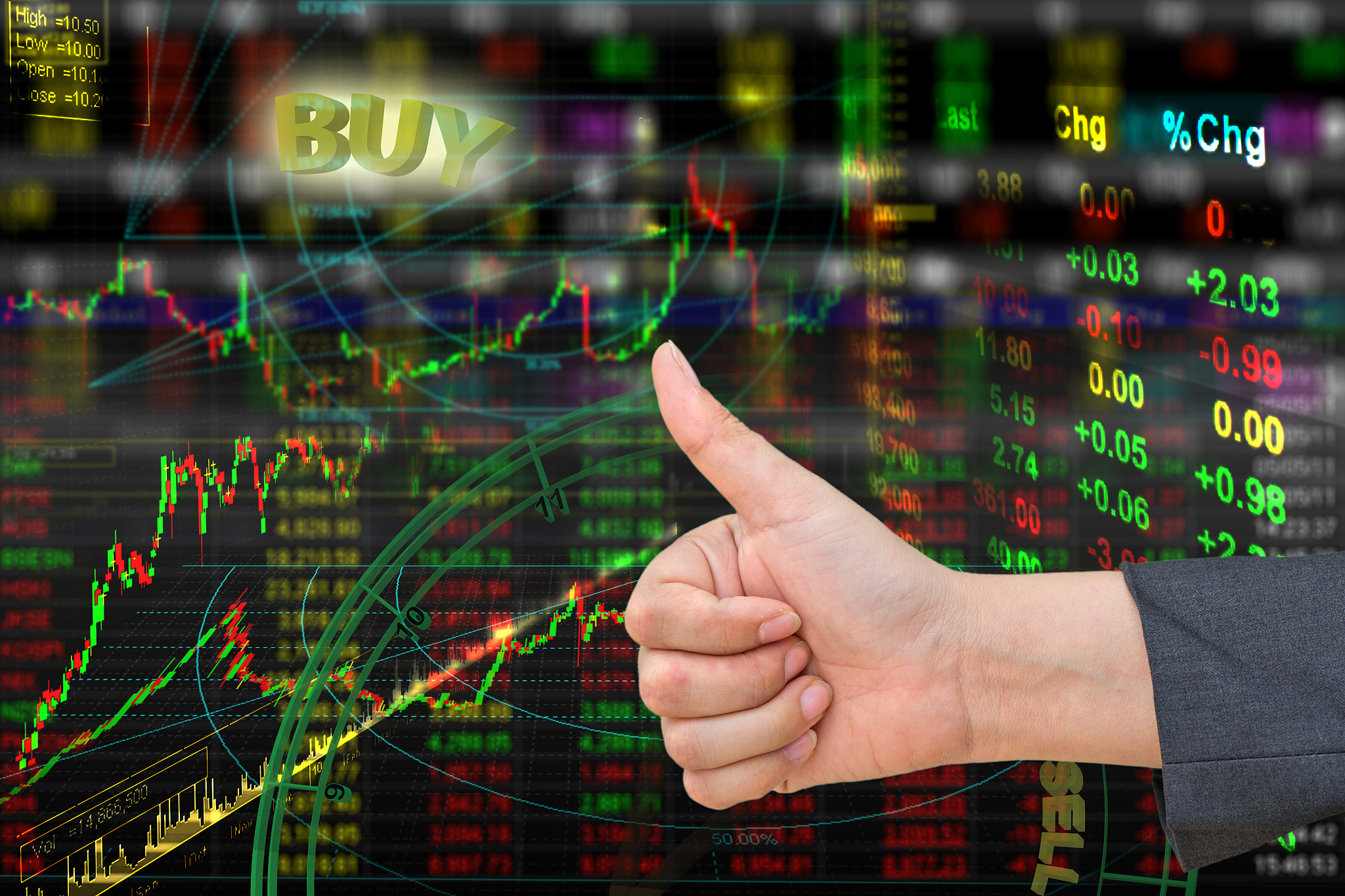 thumb up in stock exchange graph background