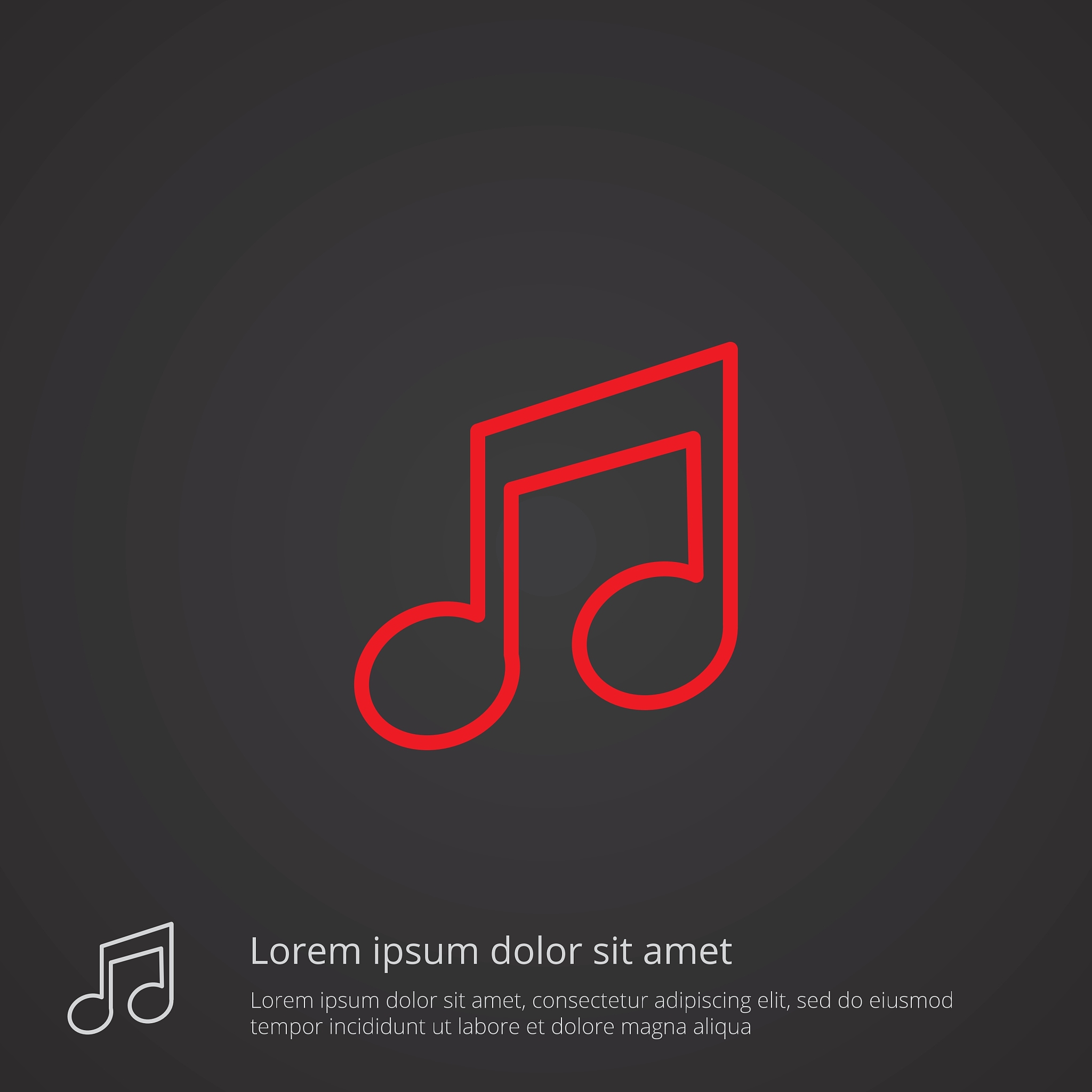 music outline symbol red on dark background logo