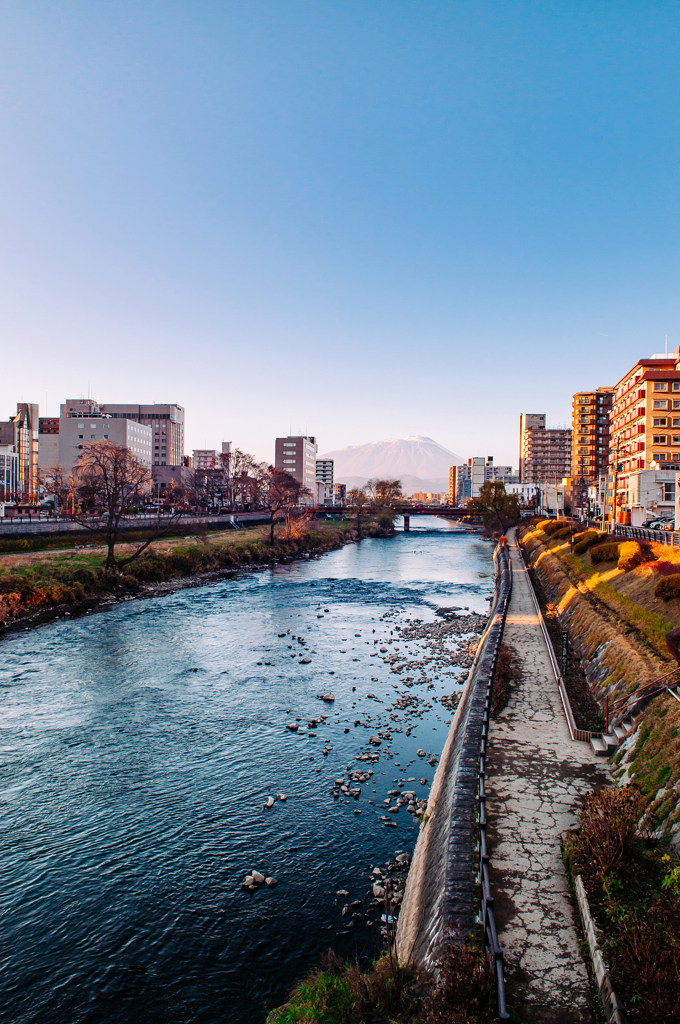 mount iwate morioka city scene with buildings and promenade at k