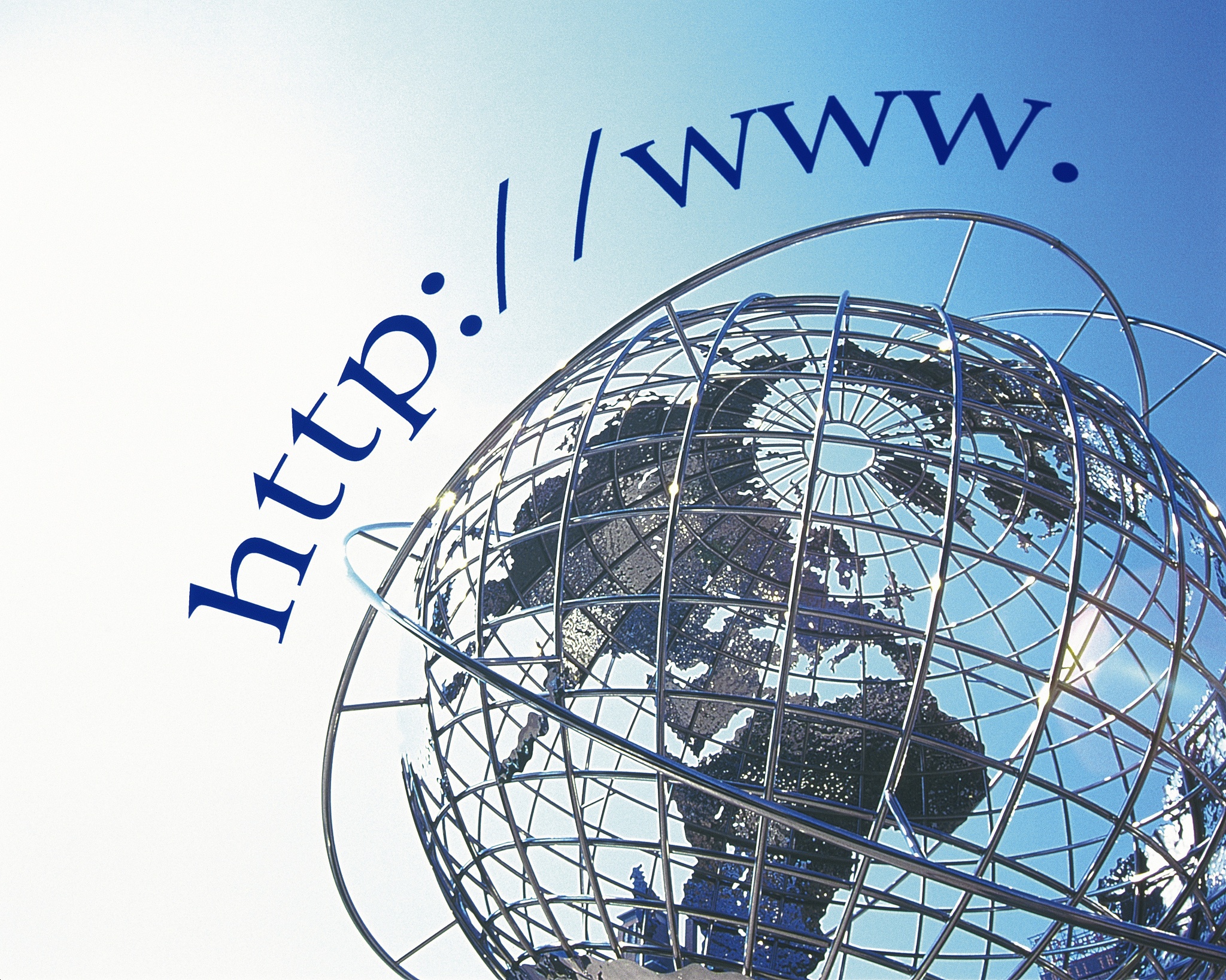 big globe under blue sky, with image of web address, cg, composi