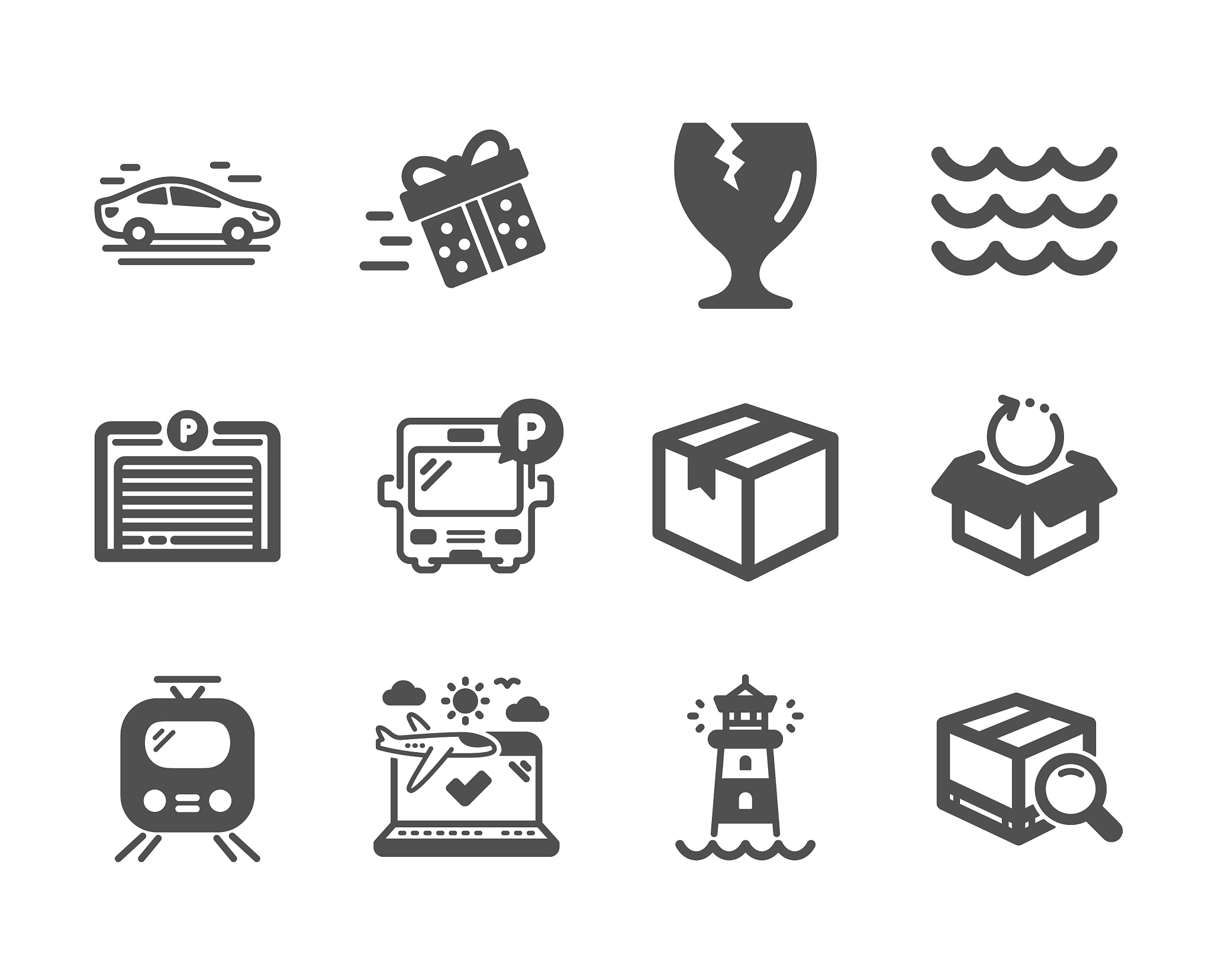 set transportation icons such as fragile