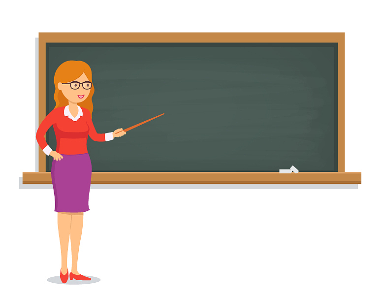 female teacher teaching a lesson on the chalkboard