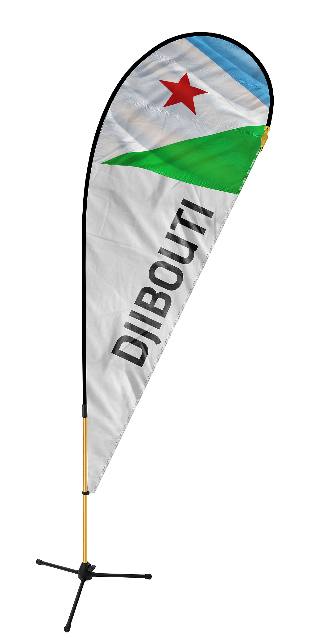 djibouti's flag and name on a feather banner / bow flag with a s