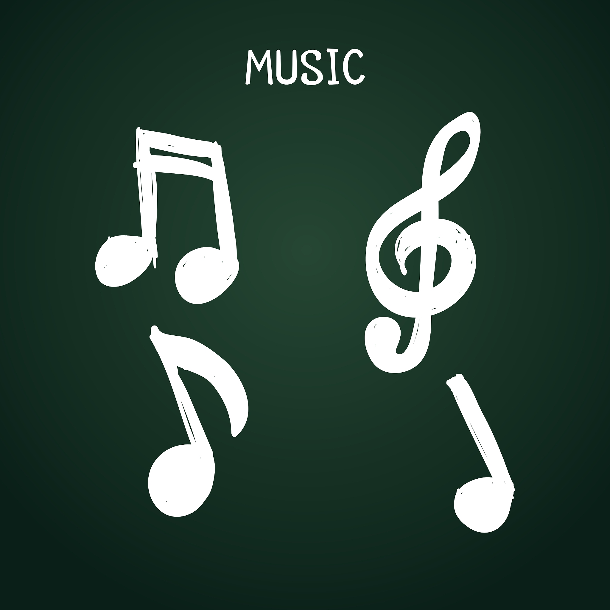 set of doodle music notes on chalkboard for design