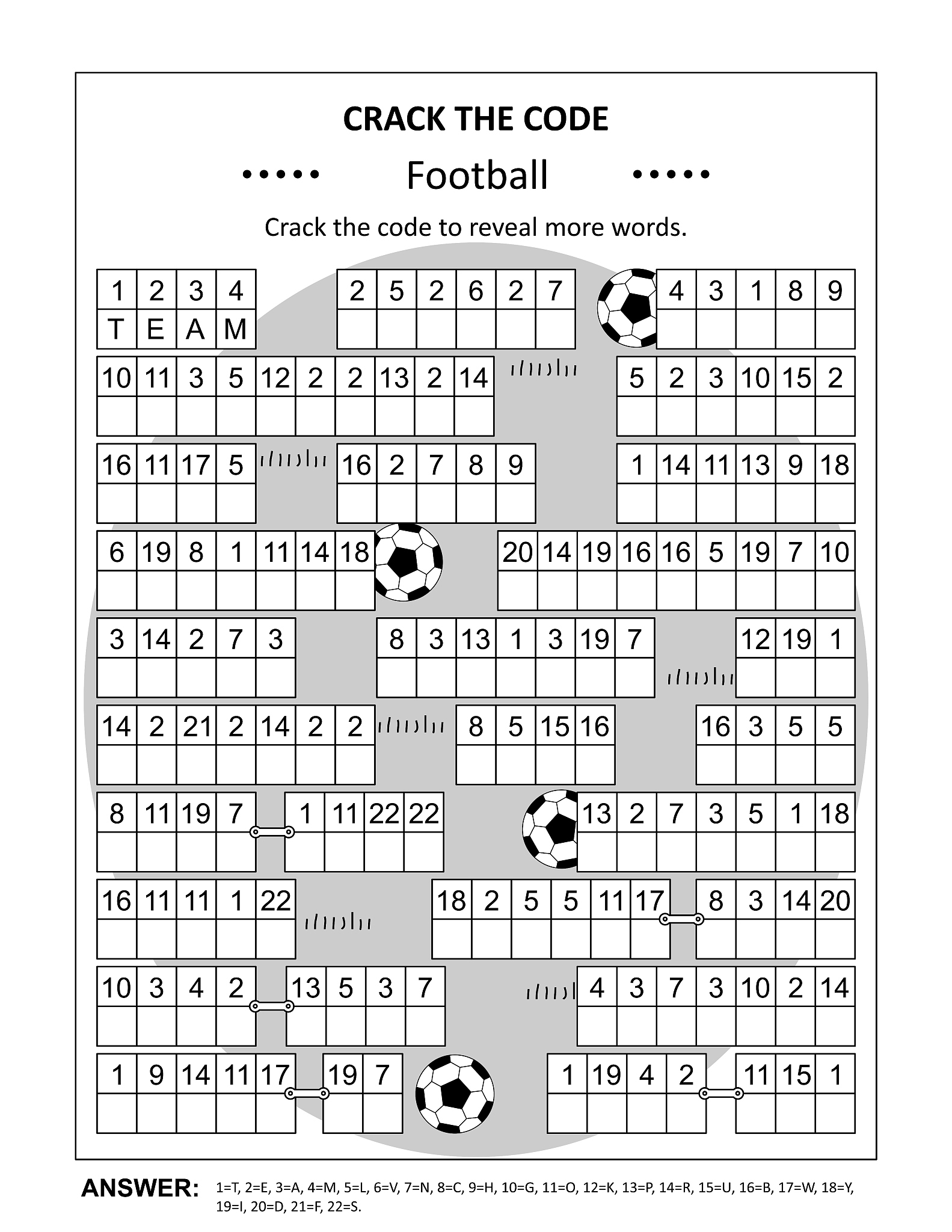 crack the code word game with football words
