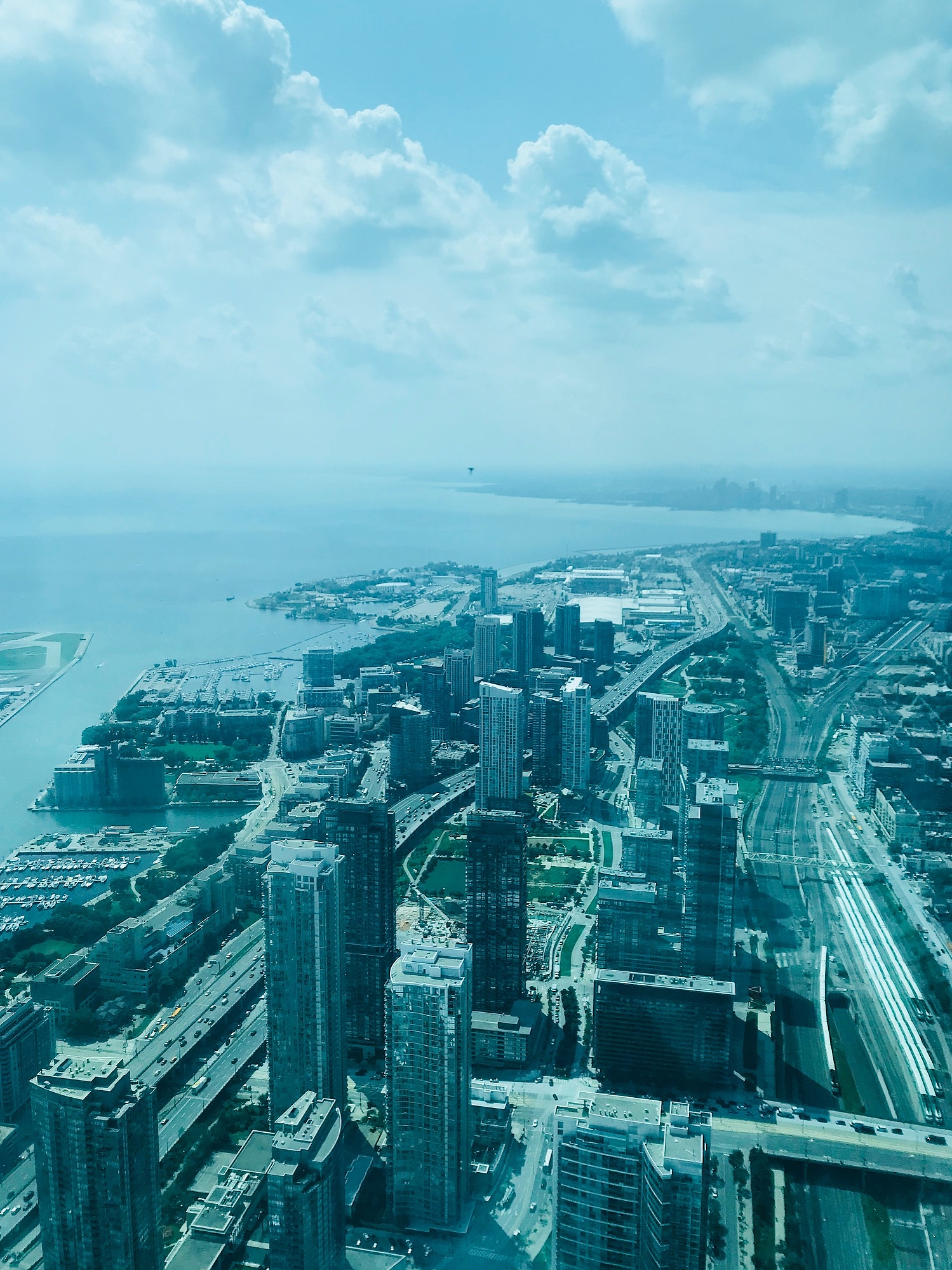 high angle view of buildings in city against sky