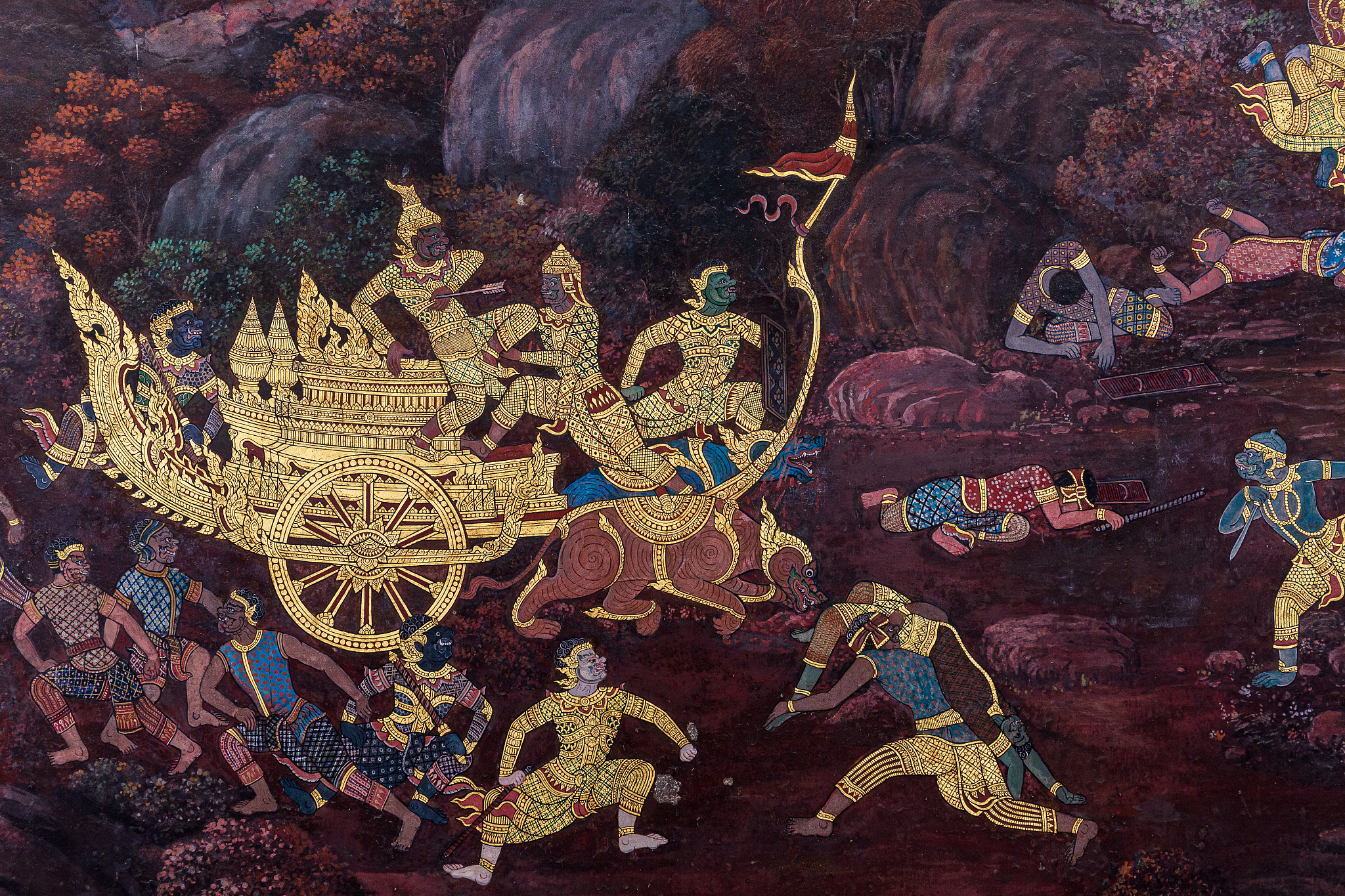 gold color of old mural is the story of ramakian,generally in th