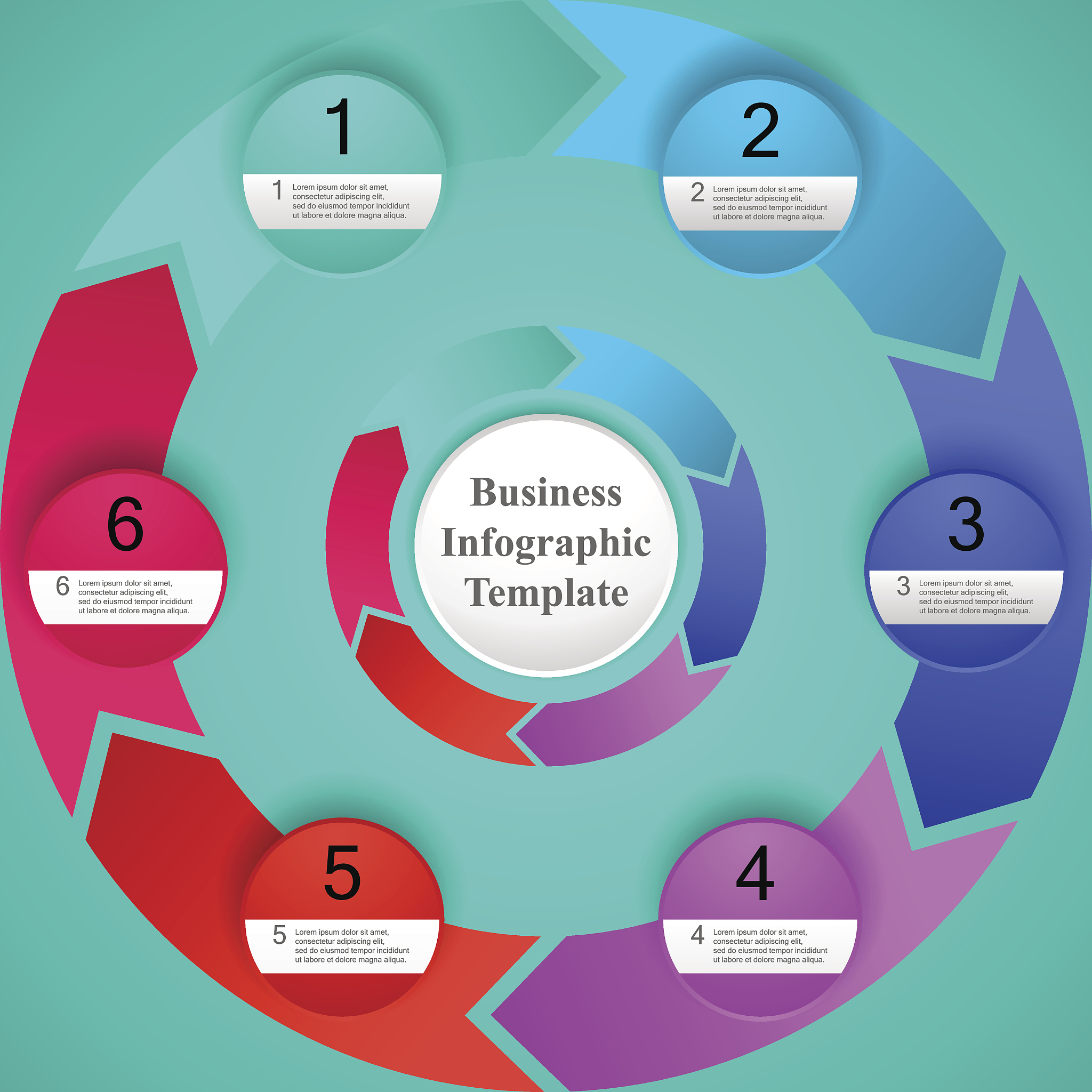 vector infographic template with 6 options for presentation, cha