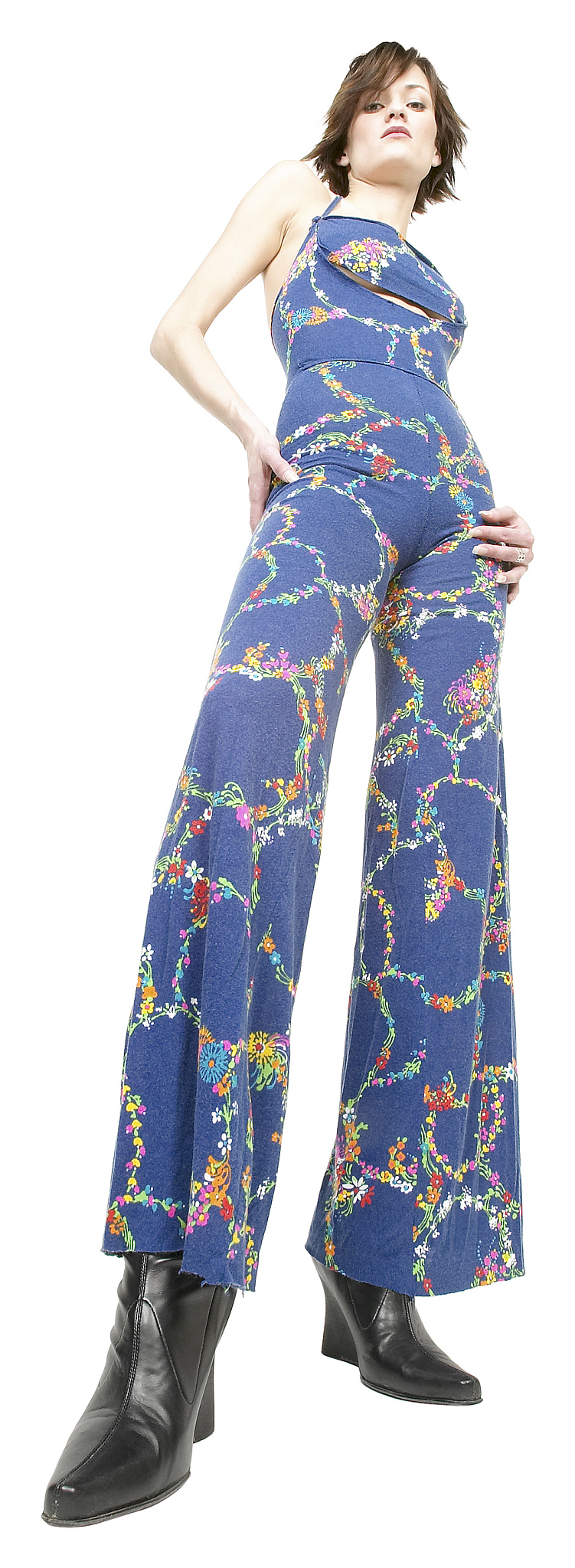 写10句话赞美这件女士肥大宽松连体背带长裤