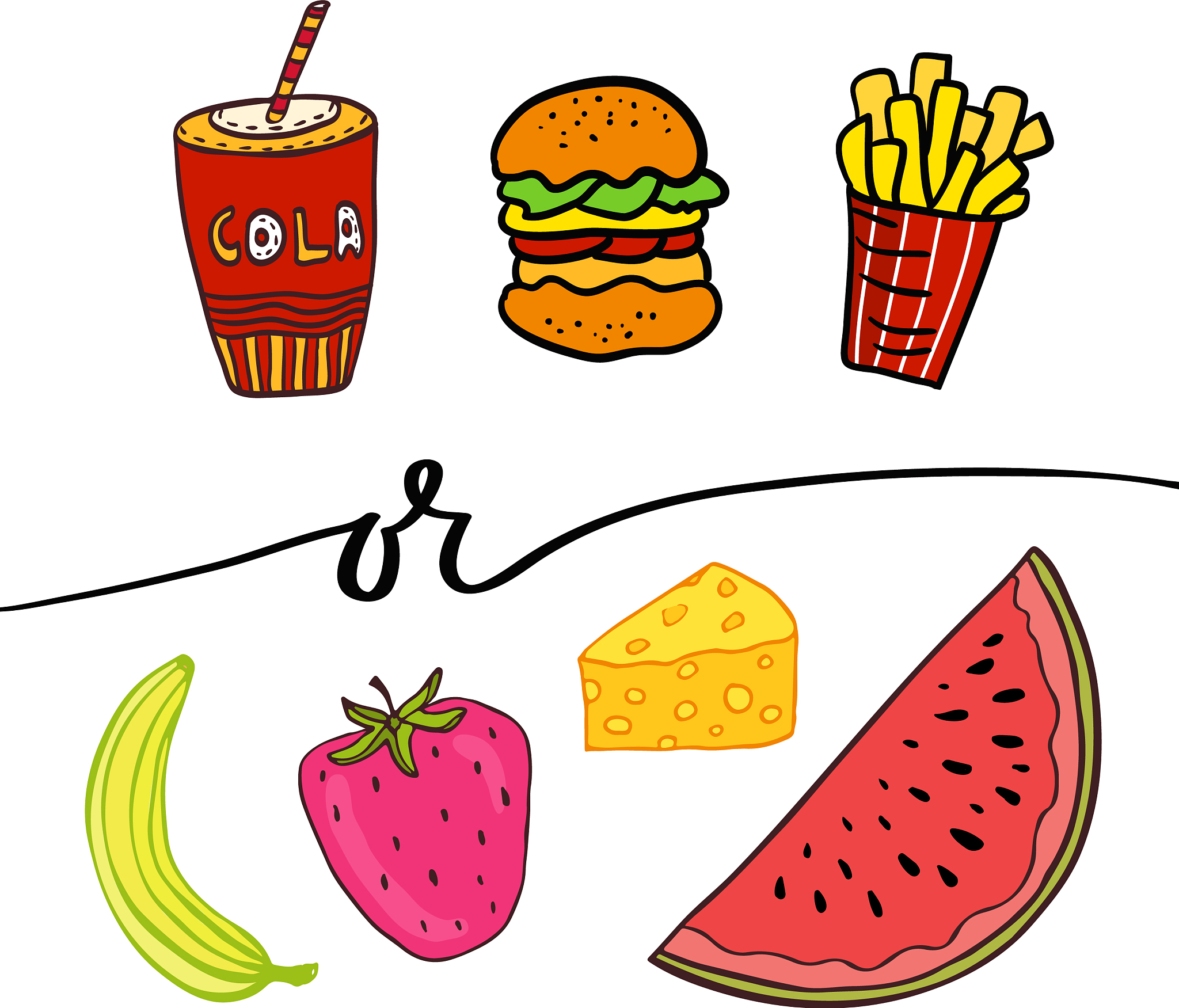 healthy and unhealthy food doodle street food