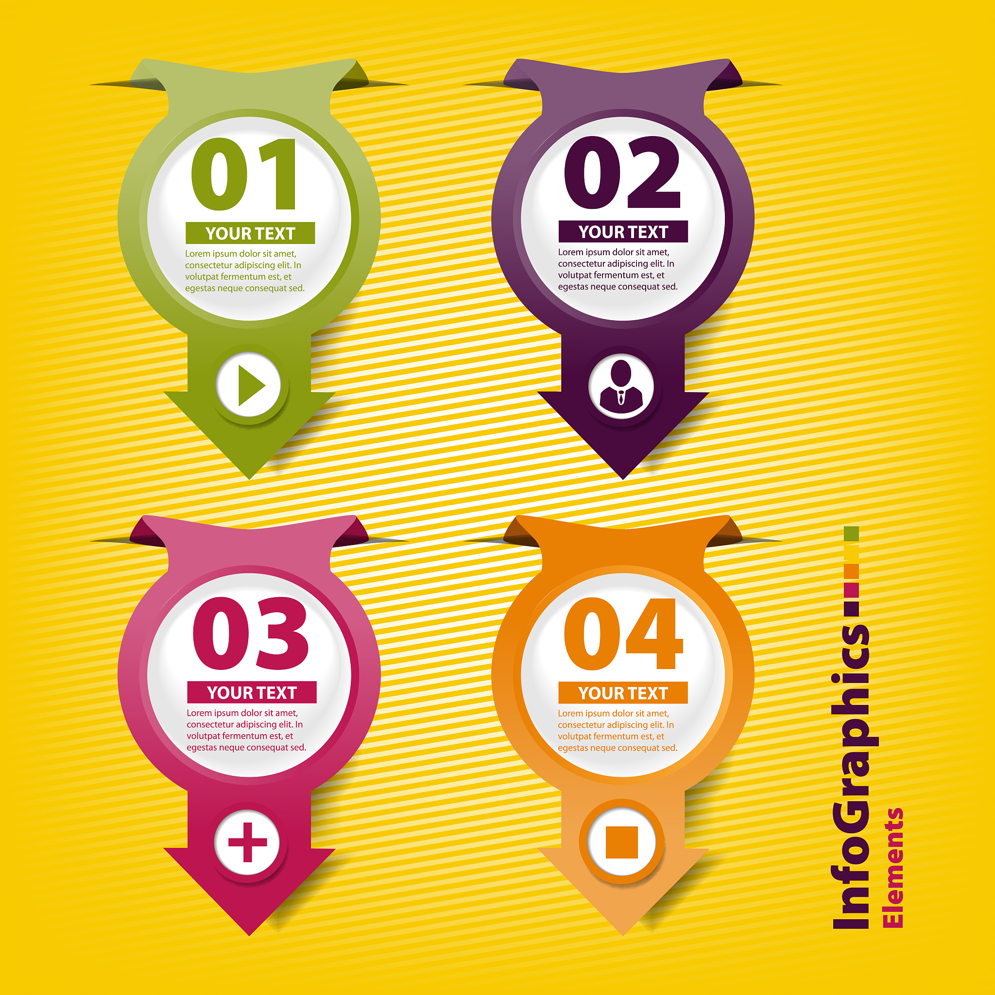 four colored paper arrows in infographic style with place for yo
