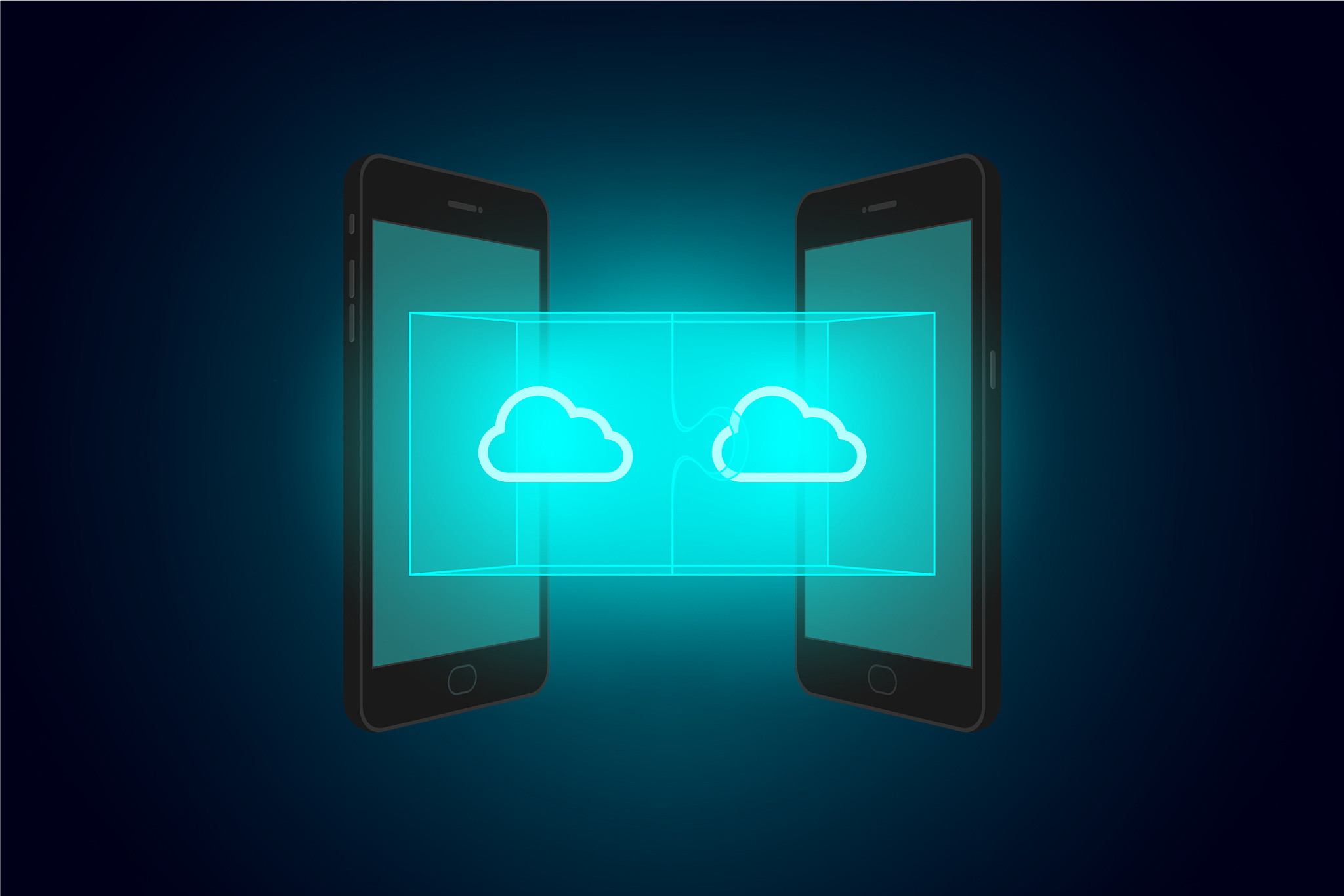 two smartphone with jigsaw puzzle 3d and cloud