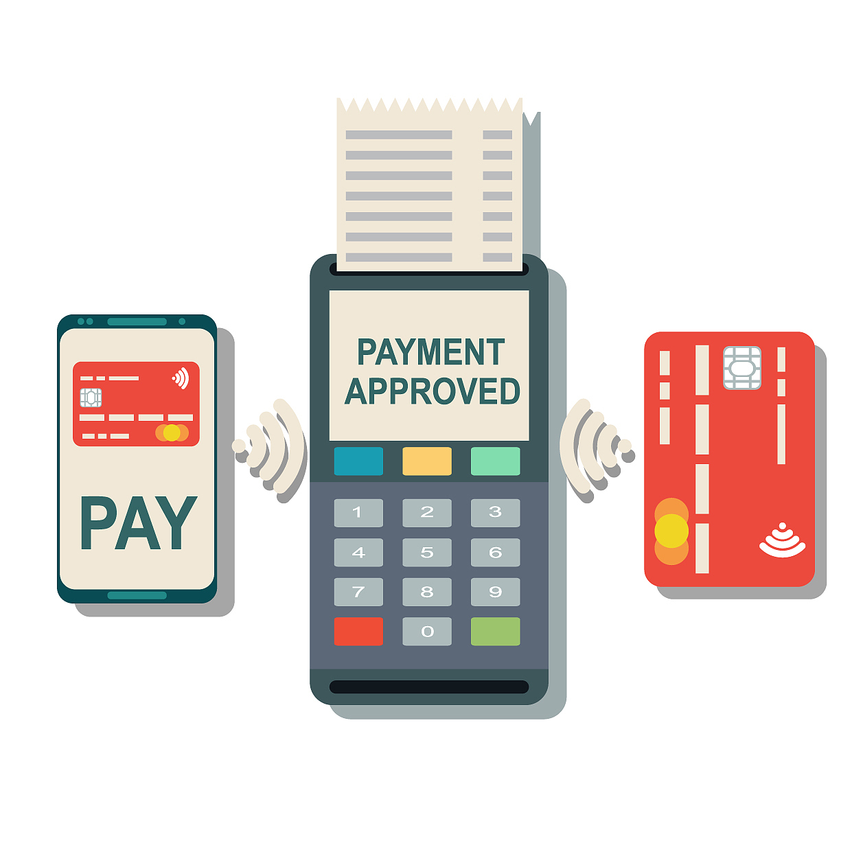 pos terminal confirms the payment by smartphone