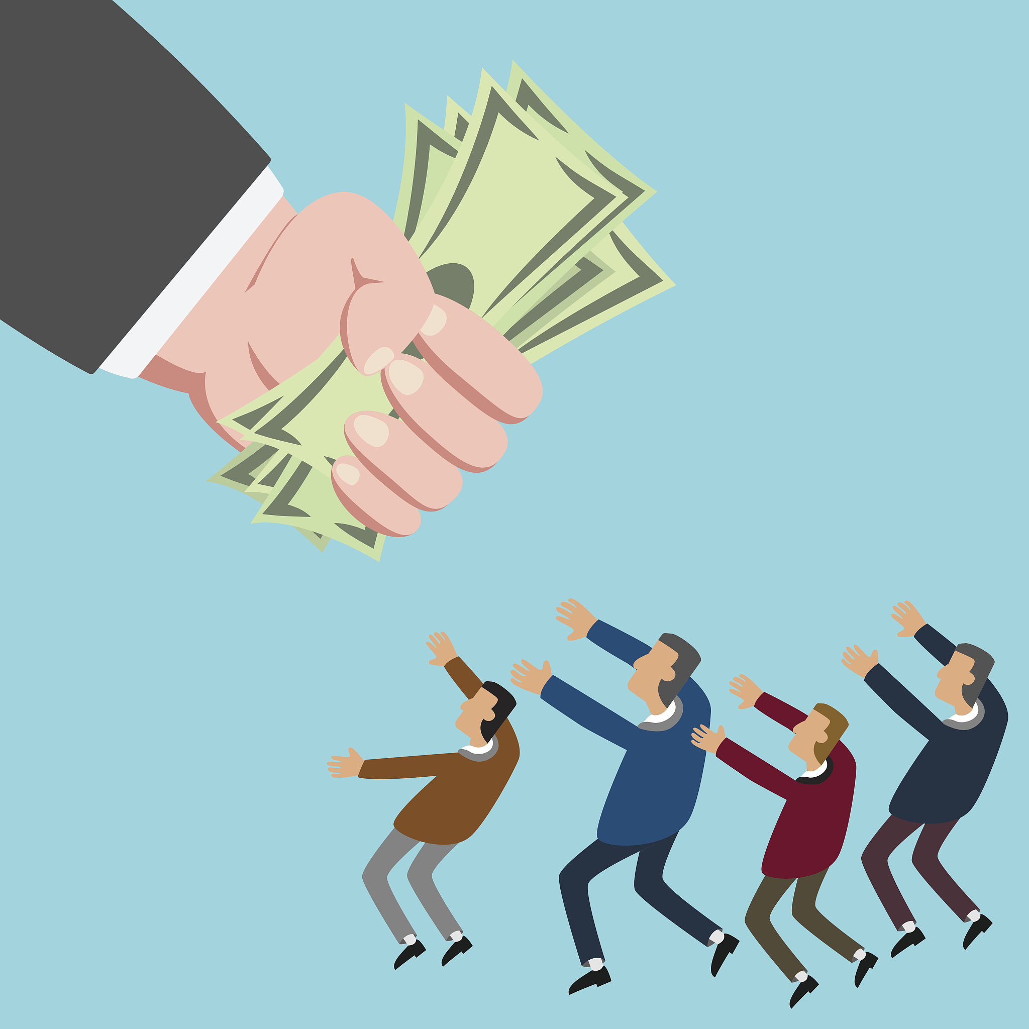 small businessman reaching for money