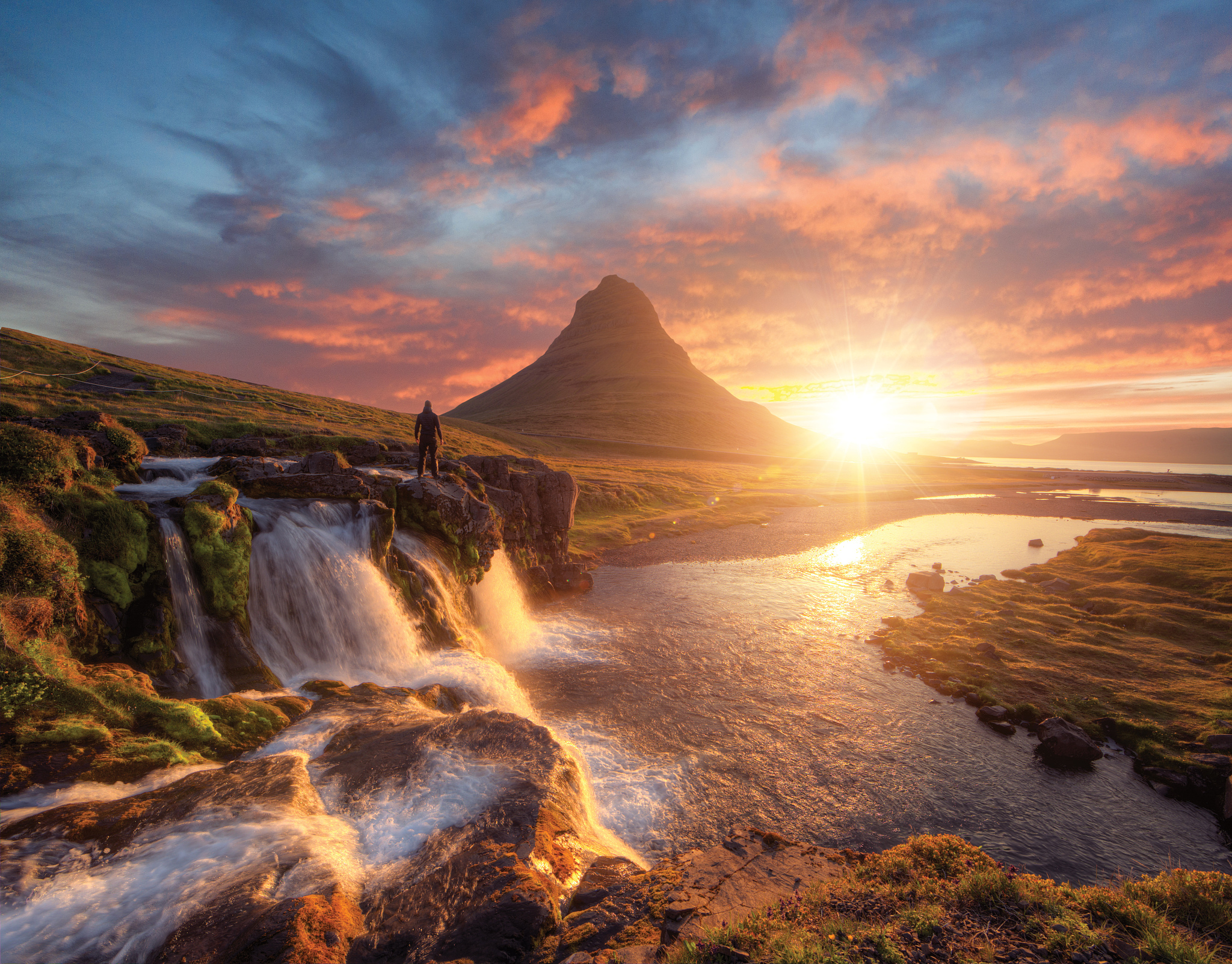 man in front of kirkjufell mountain, iceland