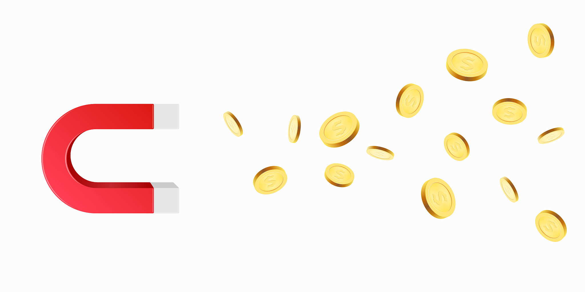 magnet with money coins isolated on white background. concept of