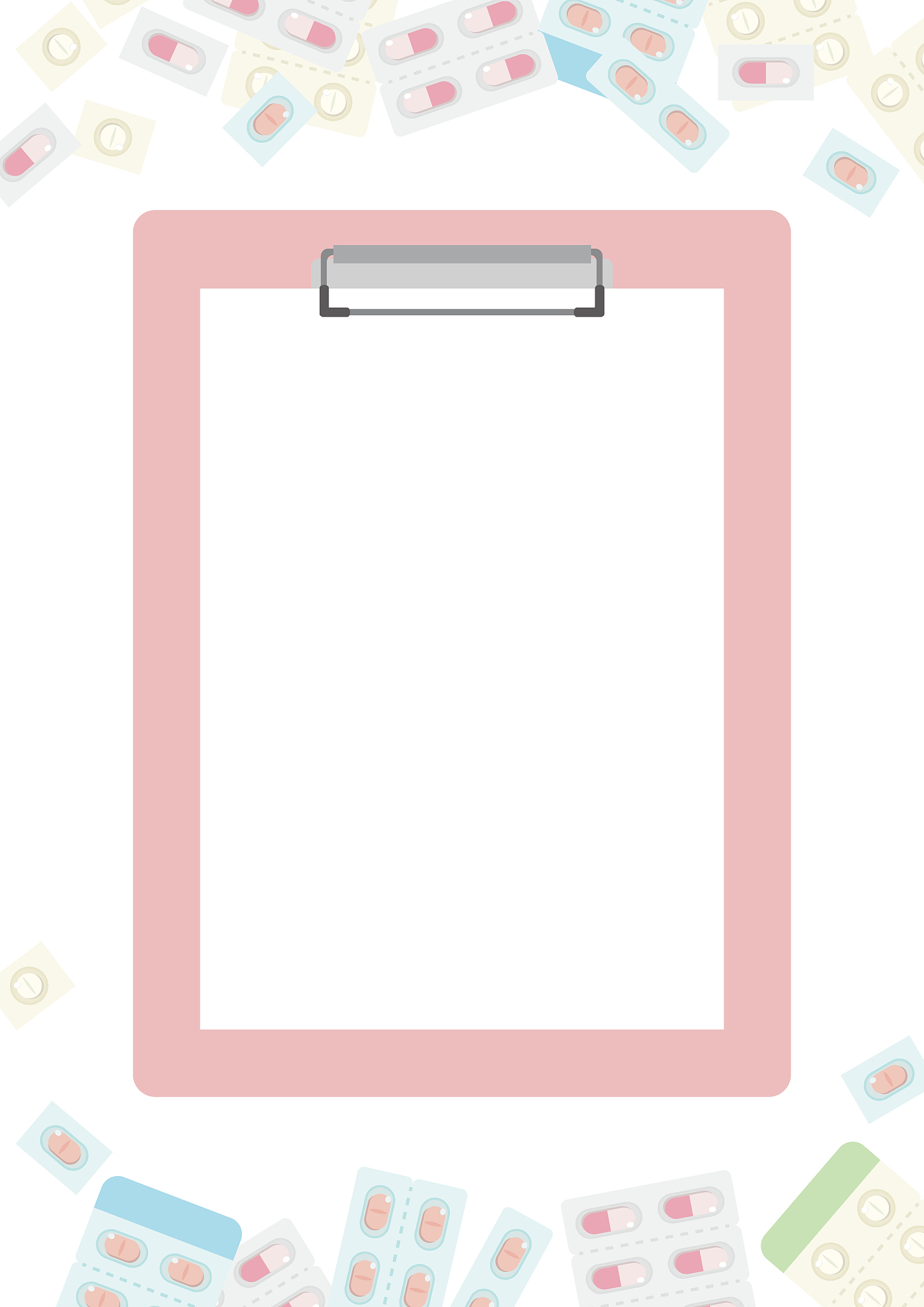 medicine and pink clipboard background (a4 or a3 vertical ratio)