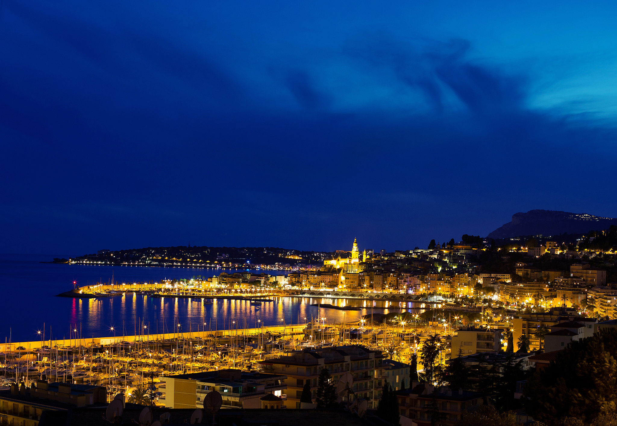 menton by night, cte d'azur, france