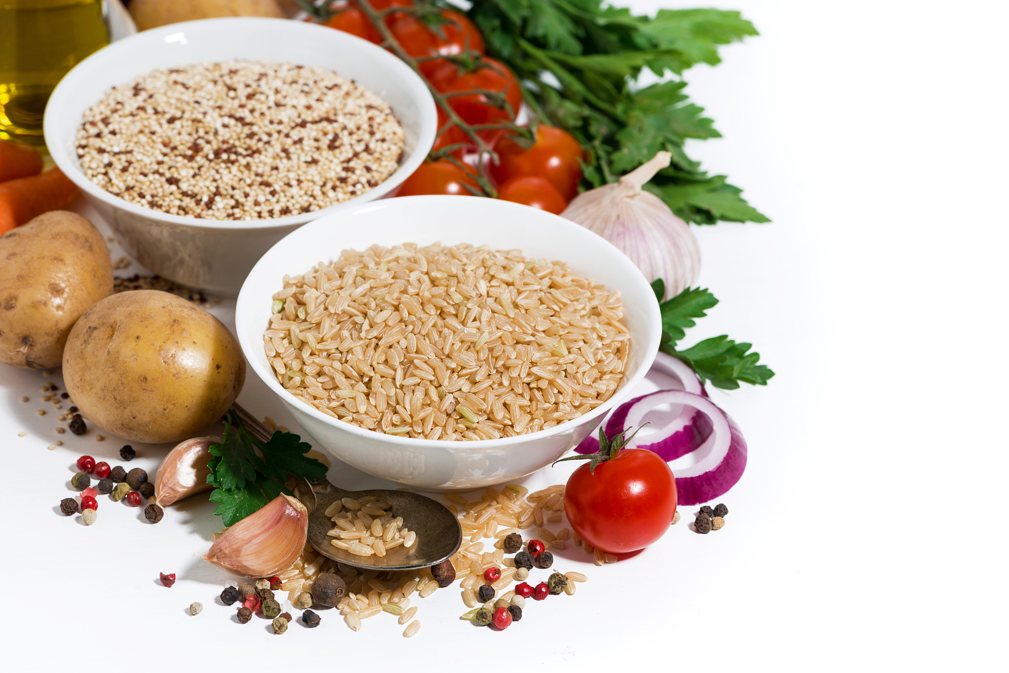 brown rice and quinoa, fresh ingredients for soup