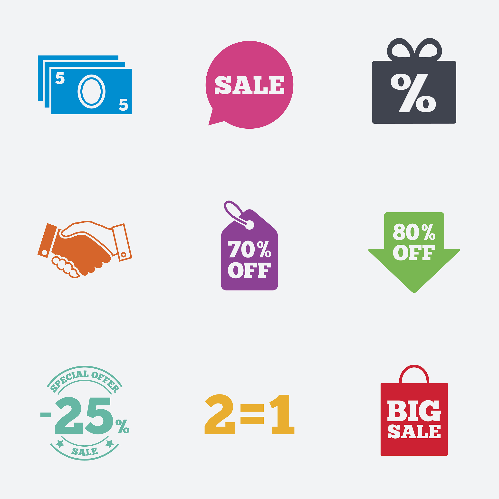 sale discounts icon. shopping, deal signs.