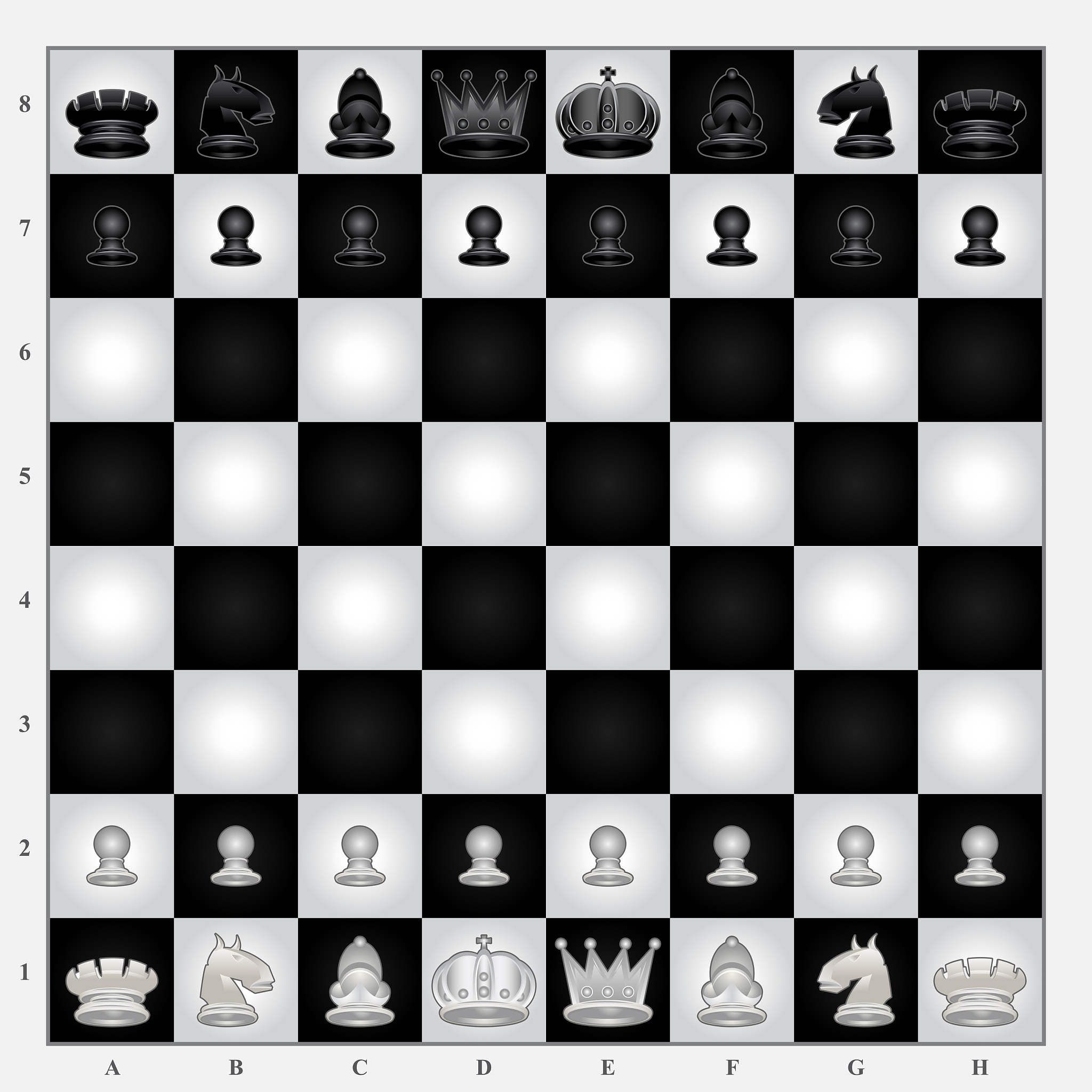 棋盘和棋子：国际象棋棋盘是个正方形由横纵各8格、颜色一深一浅交错排列的64个小方格组成。深色格称黑格浅色格称白格棋子就放在这些格子中移动。棋子共三十二个分为黑白两组各十六个由对弈双方各执一组兵种是一样的分为六种：王1、后1、车2、象2、马2、兵8在正式比赛中国际象棋棋子采用立体棋子非正式比赛中可以采用平面图案的棋子。行棋规则：王：横、直、斜都可以走但每着限走一步。后：横、直、斜都可以走步数不受限制