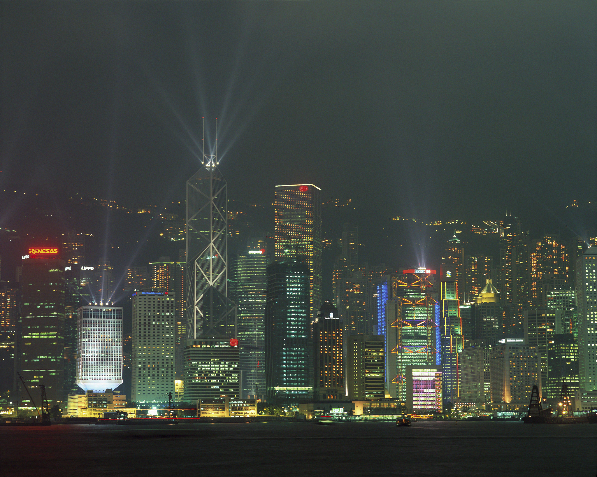 hong kong harbor at night
