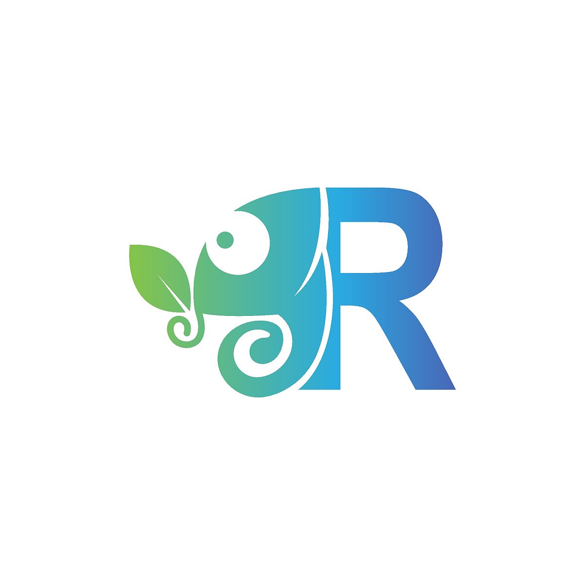 字母r图标与变色龙标志设计模板